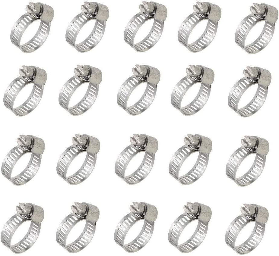 20Pcs - Stainless Steel Adjustable Clamps 14-27Mm Size Range Worm Gear Fit 1/2" 5/8" 3/4" Garden Hose (1 Pack)