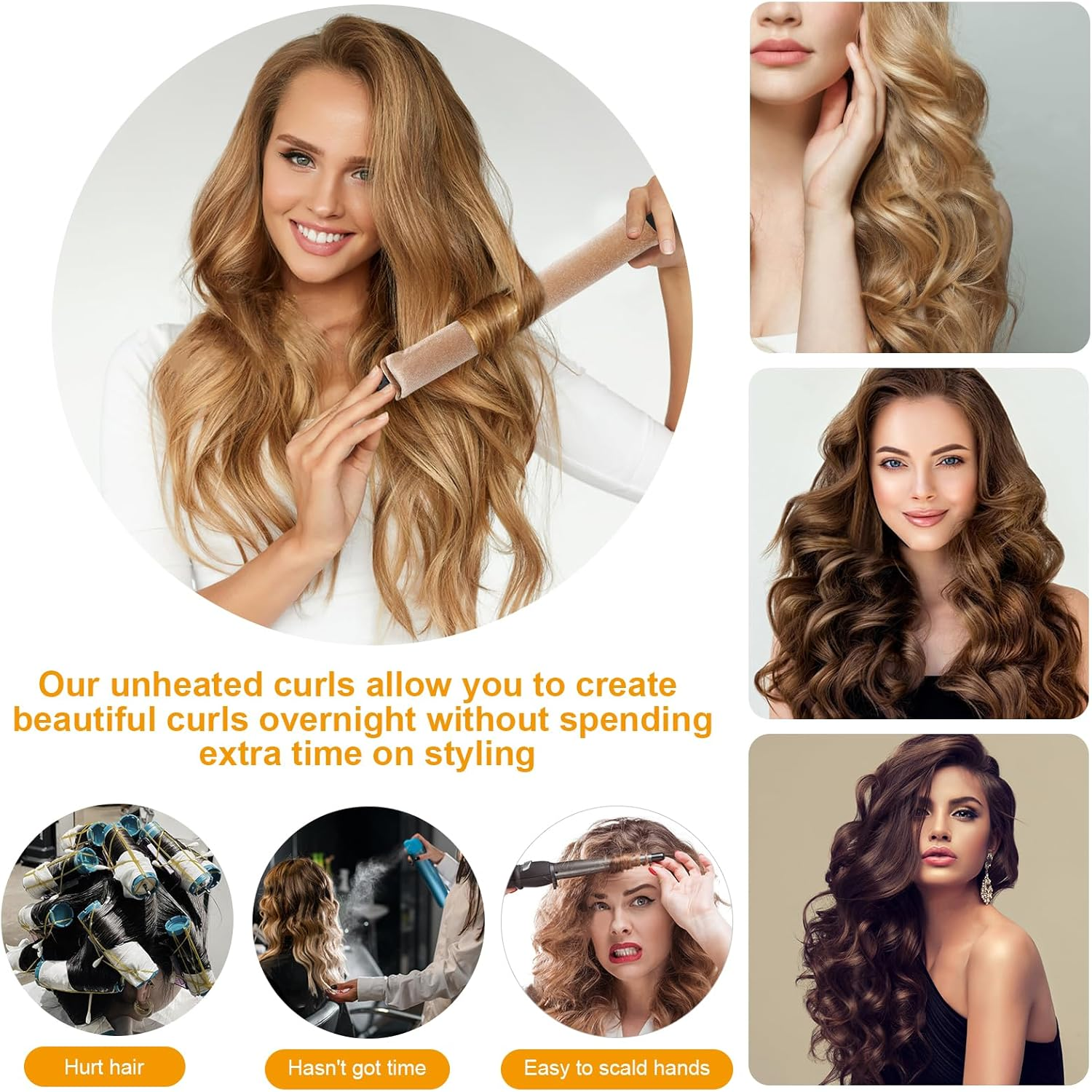 Pack of 3 Curls without Heat, Heatless Curls Band, Curlers with Hooks, Overnight Blowout, Heat-Free Curling Iron for All Hair Types, DIY Overnight Curls for Long, Medium Hair image number 5