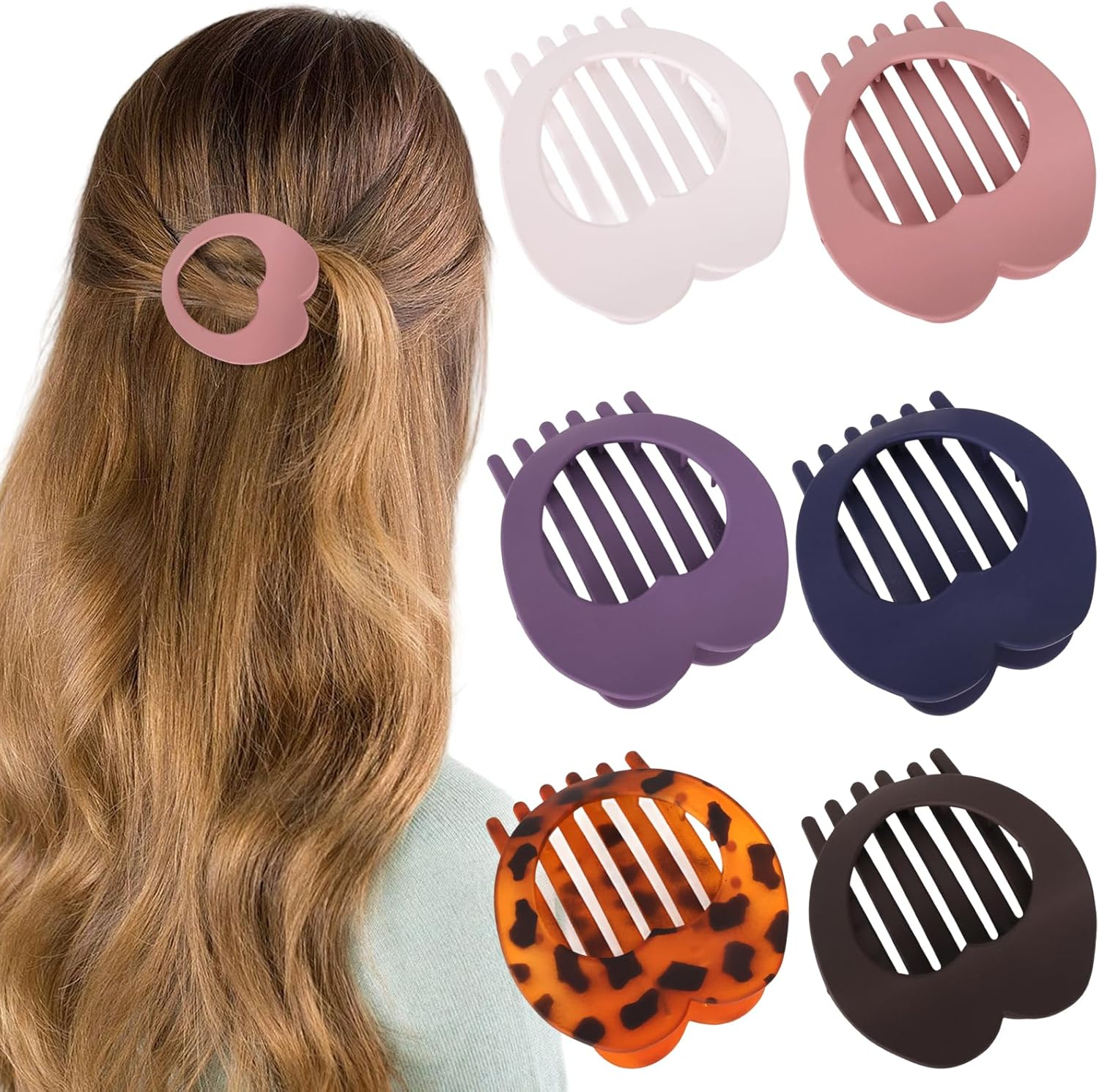 6 Pack Flat Claw Clip Medium round Hair Clip for Thick and Thin Hair