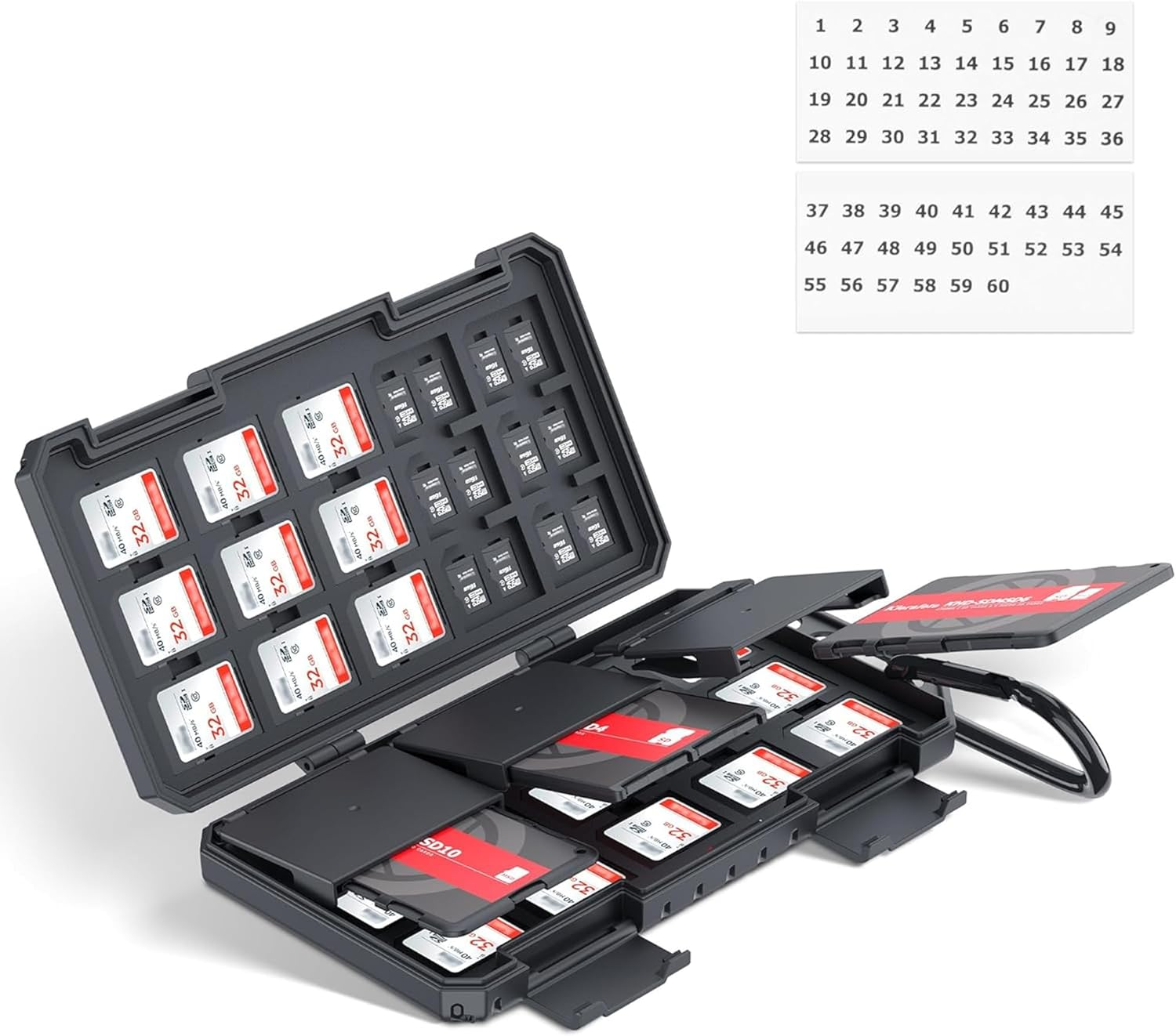 Large Capacity Memory Card Case for 36 SD SDXC SDHC & 74 TF MSD Cards, Water-Resistant Micro SD Card Organizer with 3 Removable Slim Credit Card Size Memory Card Holder, Easy Carry & Daily Storage image number 4