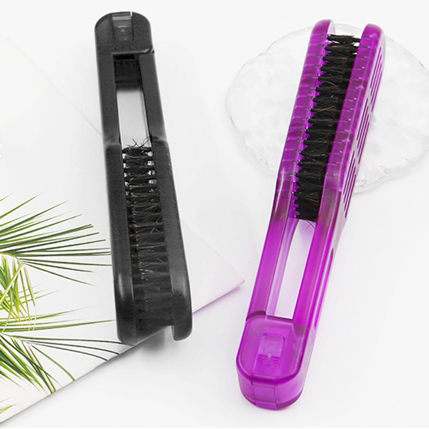 Pack of 2 Double Sided Straight Hair Comb, Flat Perm Brush, Antistatic Smooth Hair Brush, Hair Styling Props (Black, Purple) image number 4