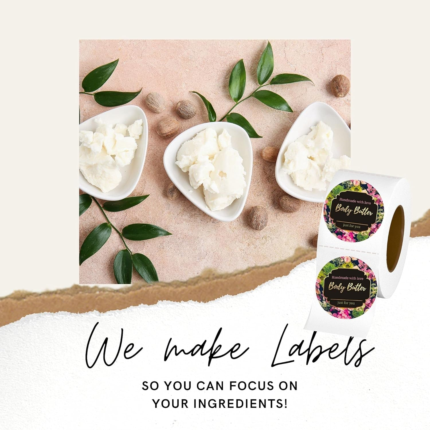 Mobiusea Creation Body Butter Labels Roll | 2 Inch | Gold Foil | 300Pcs Waterproof Labels for Beauty Jar, Body Butter Kit, Homemade Body Butter Container and Plastic Jars image number 4