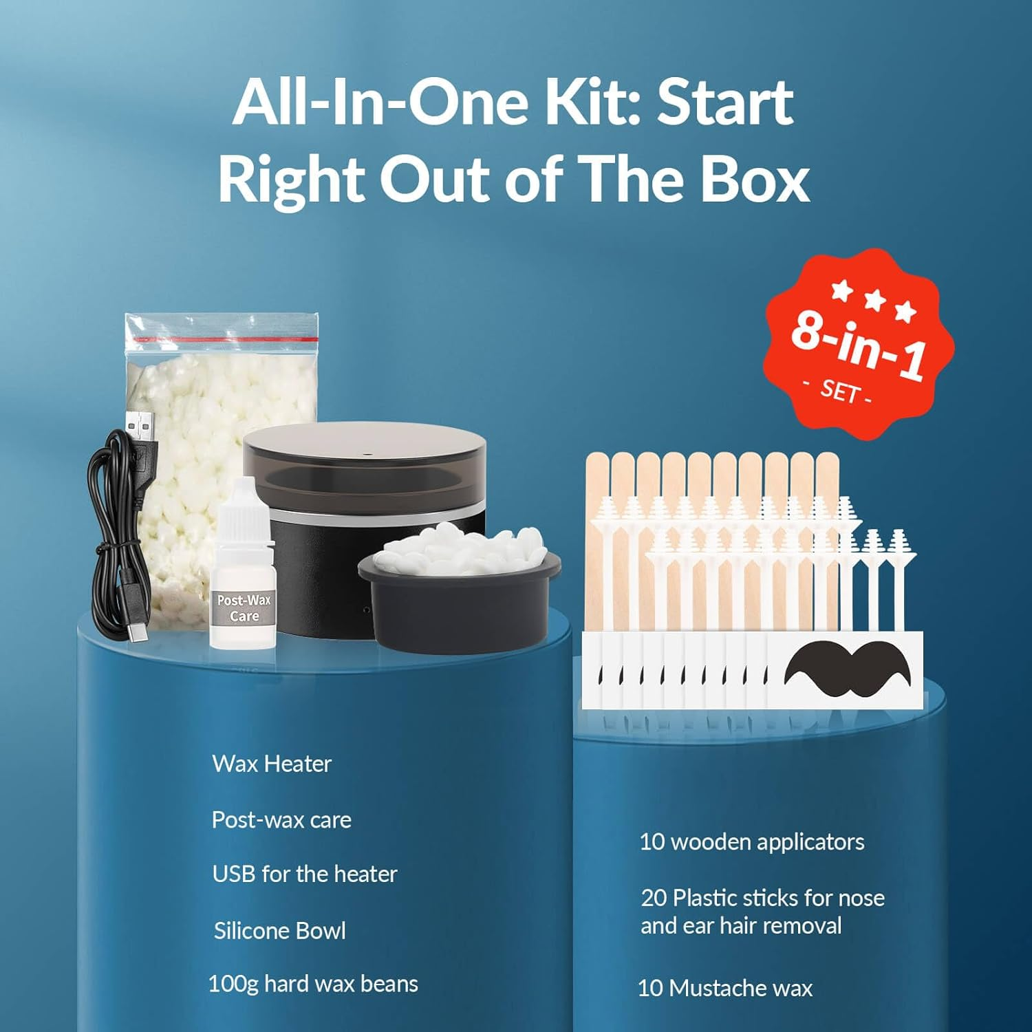 Waxfans Nose Wax Kit for Men - Ear Hair Wax Kit a Wax Warmer,A Silicone Bowl,100G Wax Beads,20 Applicators,Portable Nose Waxing Kit for Men & Women (Black)