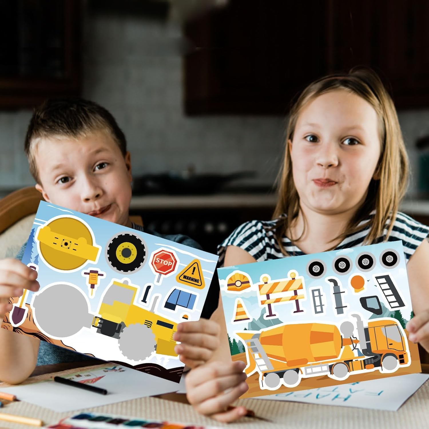 24 Sheets Construction Vehicle Stickers, Multicolored, Cartoon Style, Paper Material, Suitable for Glass, Plastic, Metal, Wall, Window, Car, Wall, Laptop, Construction Themed Party Favors image number 3