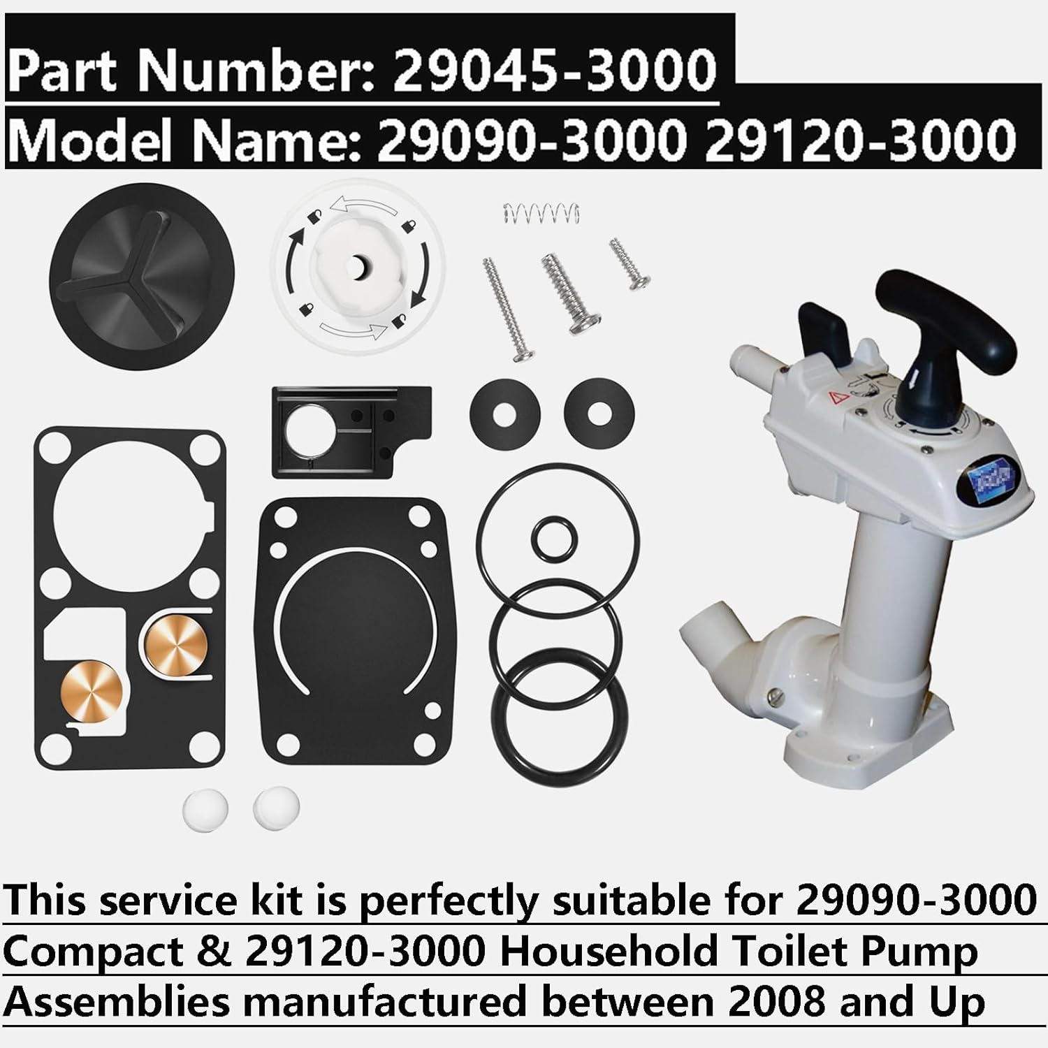 Bonbo 29045-3000 Replacement for Jabsco Twist N Lock Marine Manual Toilet Service Kits for 29090-3000 Compact & 29120-3000 Household Toilet Pump Assemblies 2008 and Up image number 3