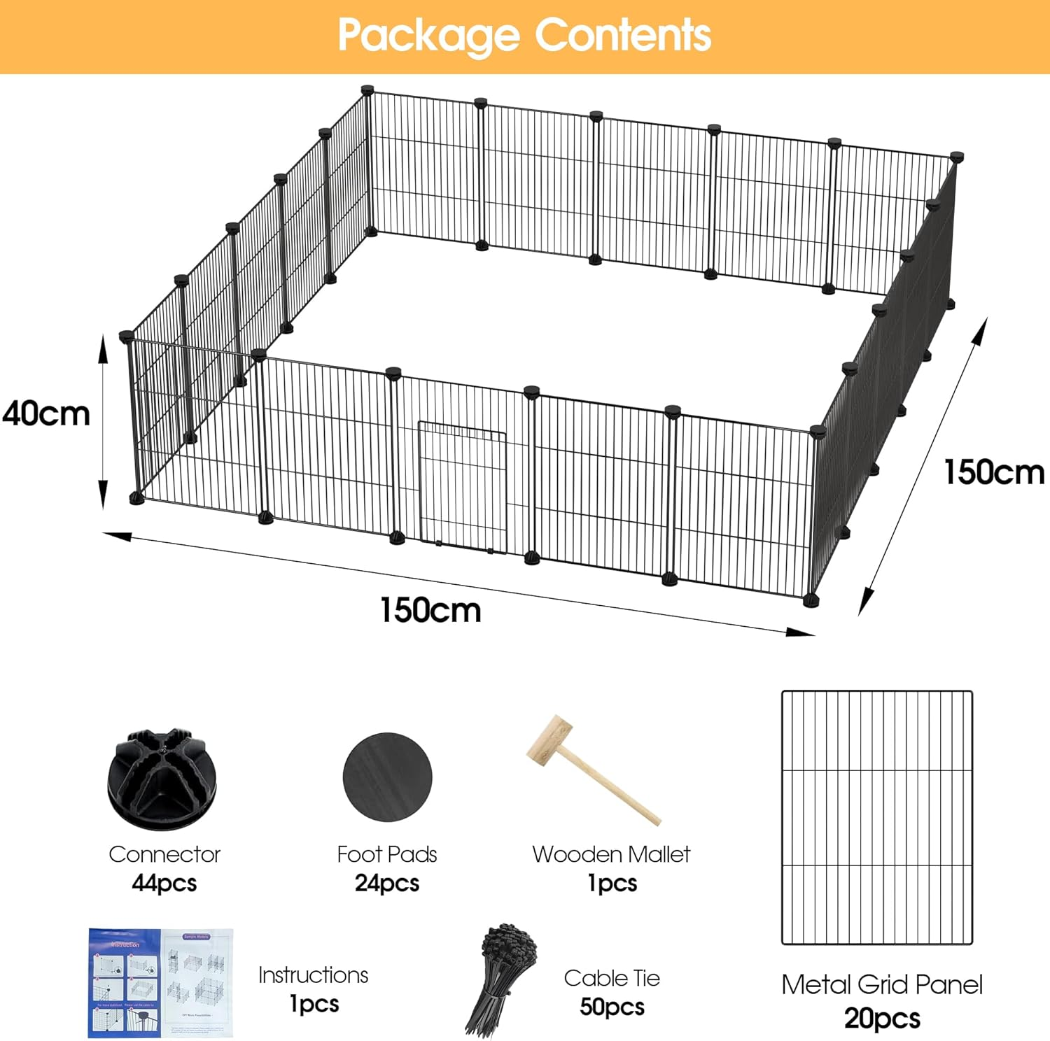 Advwin 20 Panels DIY Pet Playpen, Small Animals Cage Metal Wire Portable Yard Fence with Door for Indoor/Outdoor Use,Puppies,Kitties,Bunny,Turtle