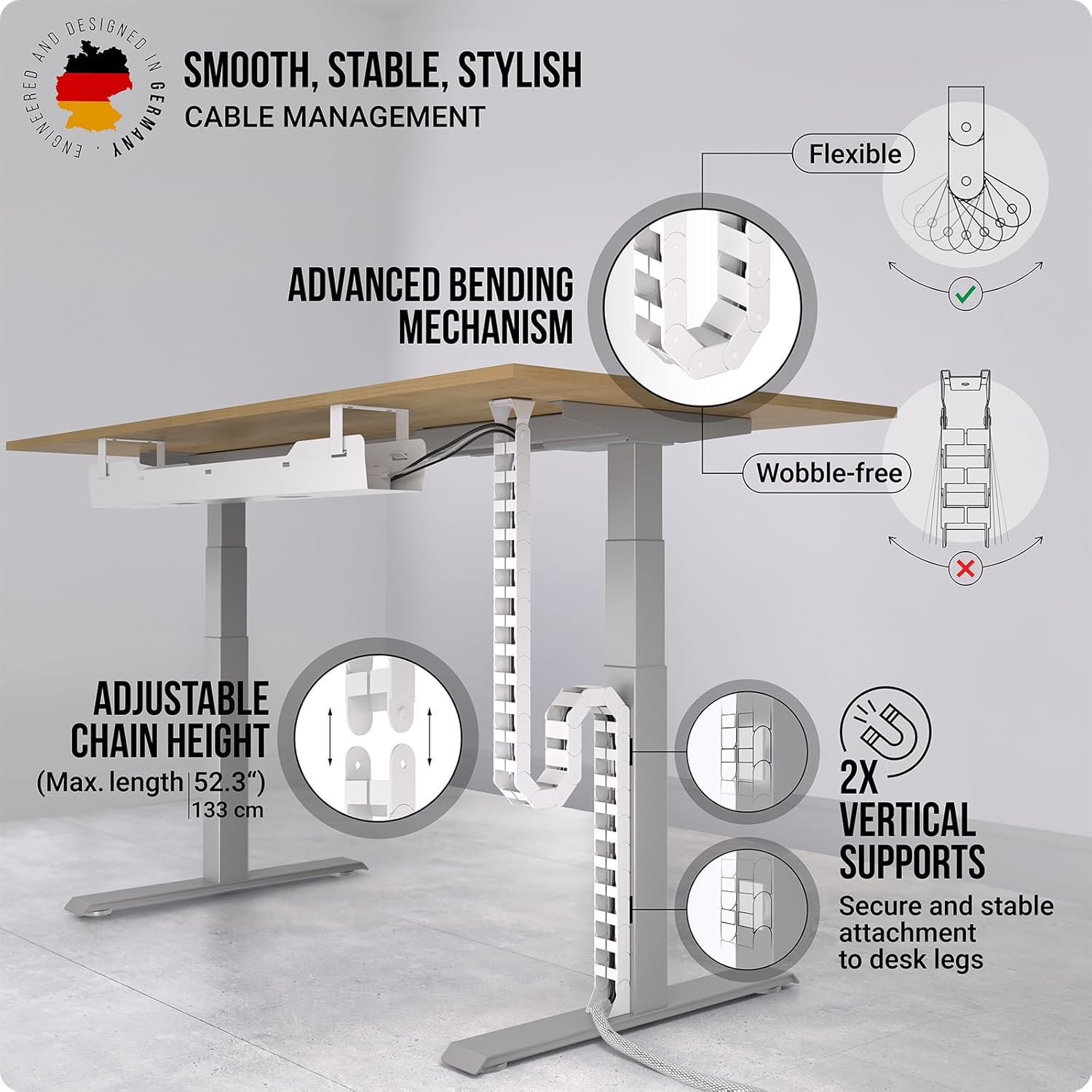 Under Desk Cable Management Vertebrae &ndash; Perfect for Sit Stand Desk Cable Management - Wire Management - Adjustable Length - Flexible Cable Spine - Chain Raceway Cable Management (White) - White image number 2