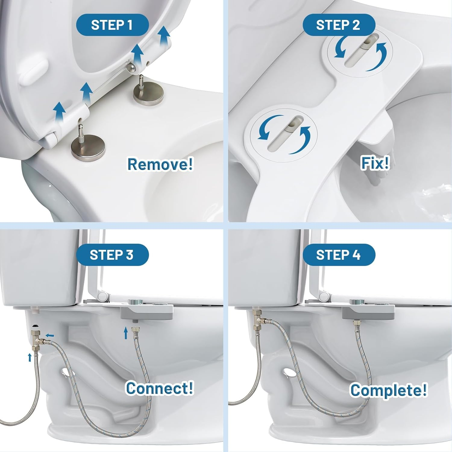 Bidet Attachment for Toilet - Non-Electric Ultra-Slim Push-Button Bidet with Self-Cleaning Dual Nozzle (Frontal & Rear Wash) - Bidet Toilet Seat Attachment (Chrome 1) - White image number 2