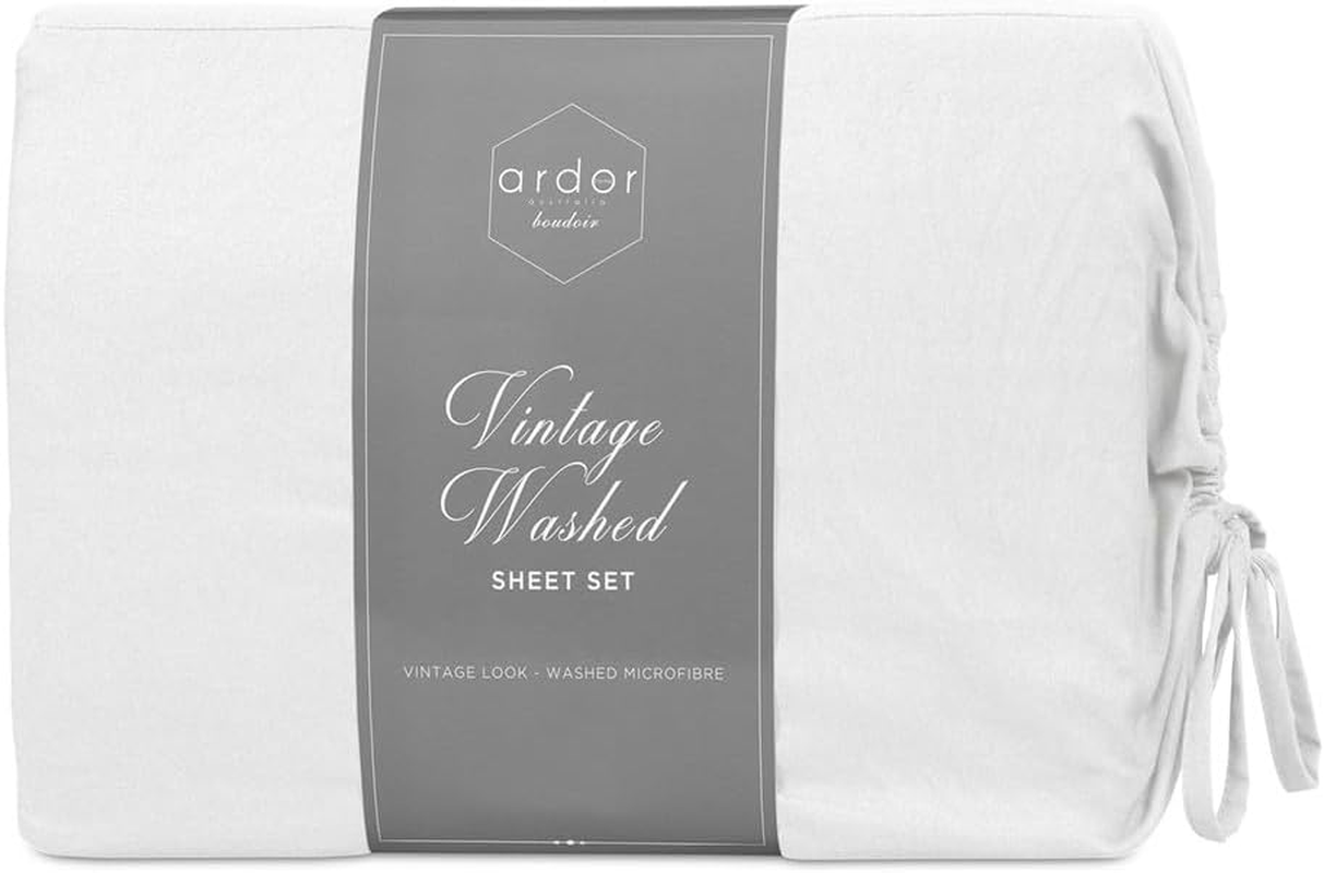 Ardor Boudoir Vintage Washed Fitted Bed Sheet Set, White, King image number 1