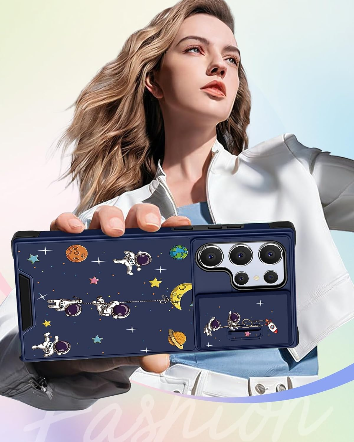 Buleens for Samsung Galaxy S25 Ultra Case - with Ring Stand & Camera Cover Aesthetic Cute Designed for Women Girls Girly Cool Cartoon Astronaut for Samsung S25 Ultra Phone Case Compatible with Magsafe image number 1