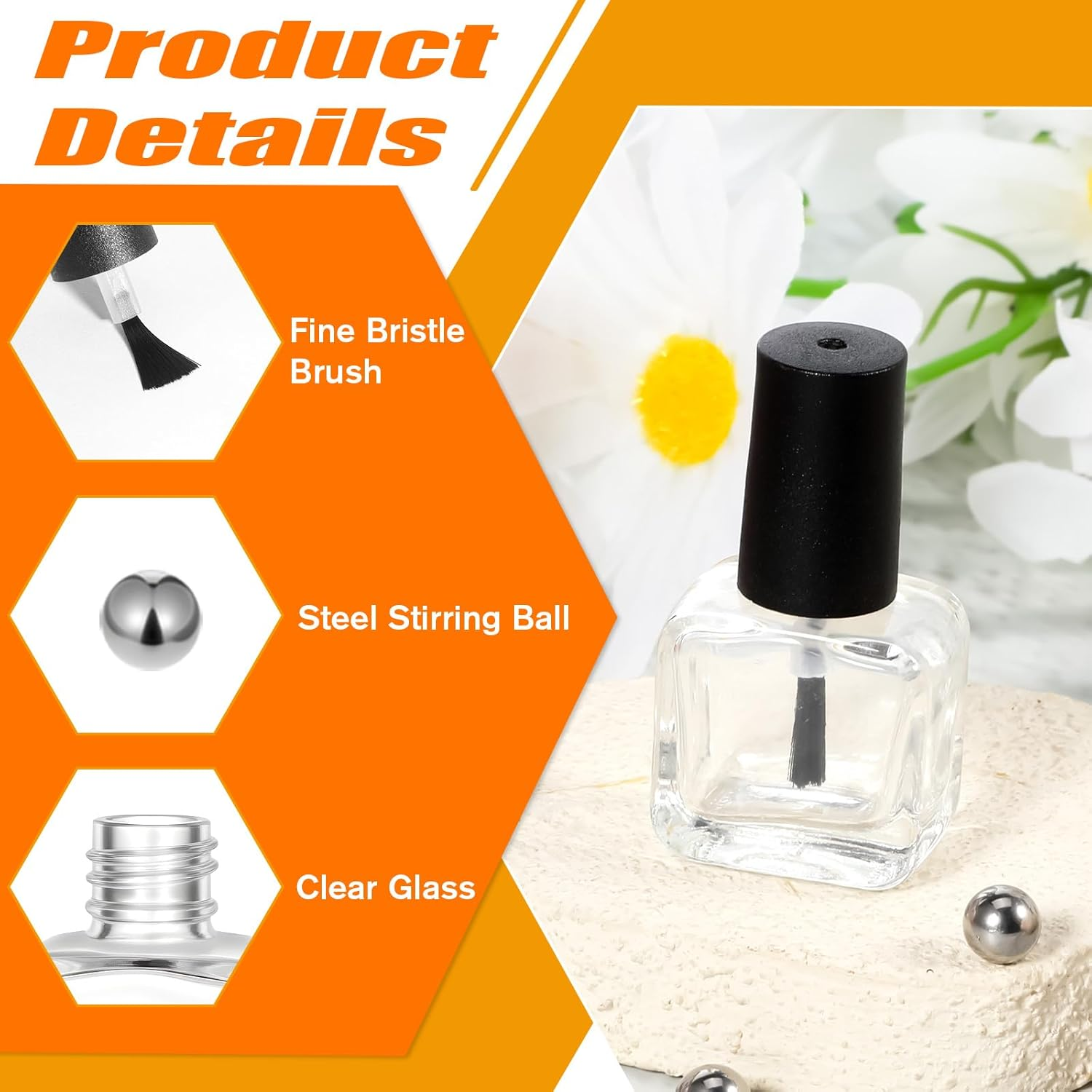 Alrhso 4Pcs Empty Nail Polish Bottles with Brush 5ML Small Glass Gel Polish Bottles Nail Refill Bottle Clear Nails Bottle with Applicator for Liquid Fingernail image number 1
