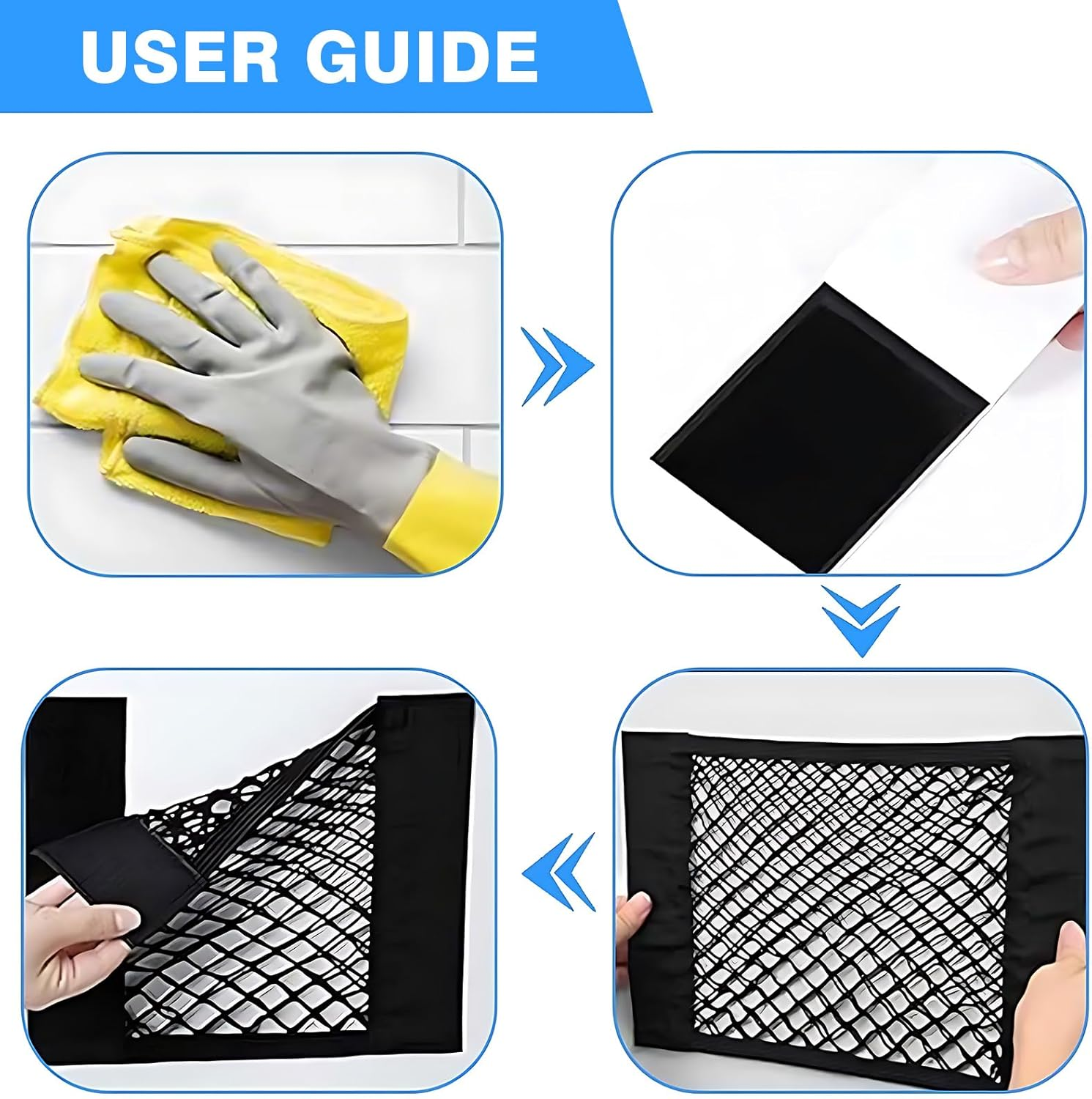 CHEUNGHAO 2-Pack 25X80Cm Elastic Mesh Storage Pockets with Hook & Loop Tape - Versatile Cargo Net Wall Sticker Bags for Car, RV, and Home Organization image number 1