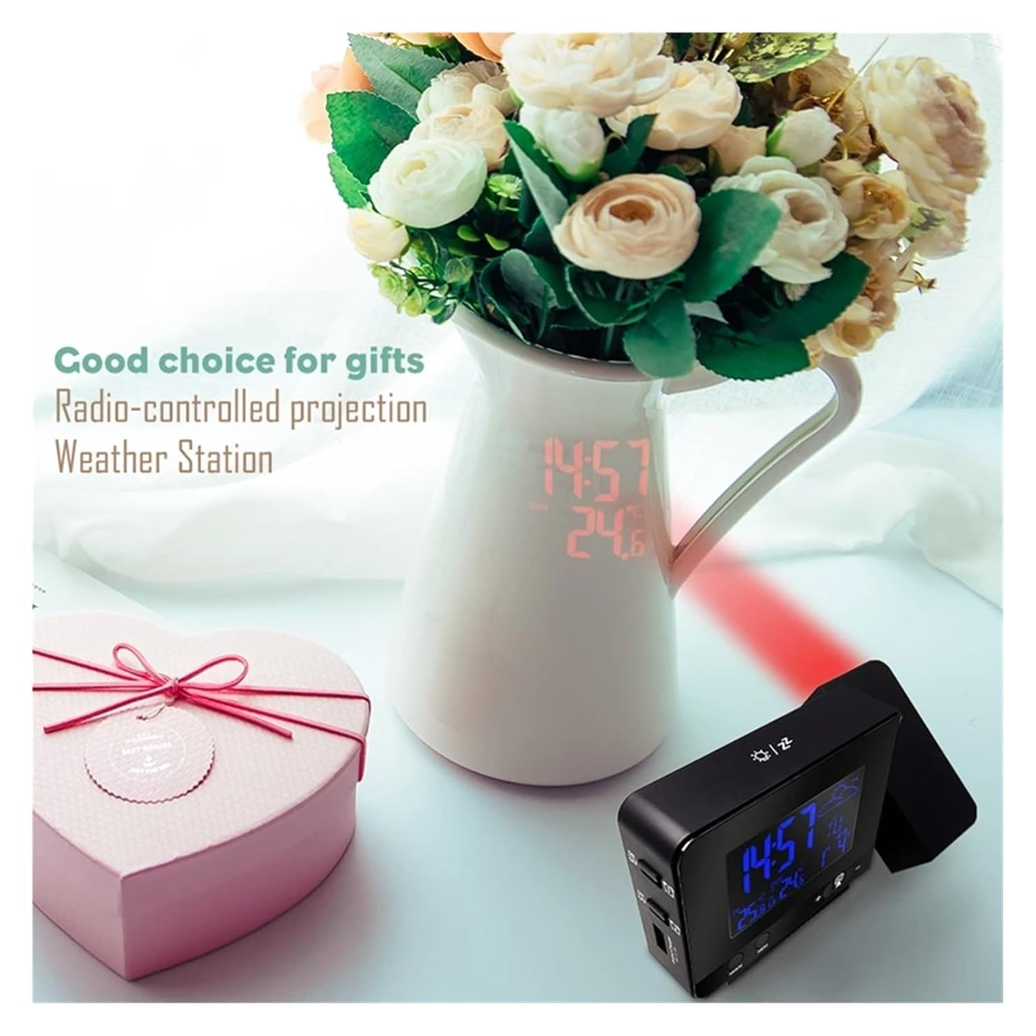Indoor Outdoor Colorful Change LCD Display Weather Station Radio Control Projection Time Forecast Temperature Sensor image number 3