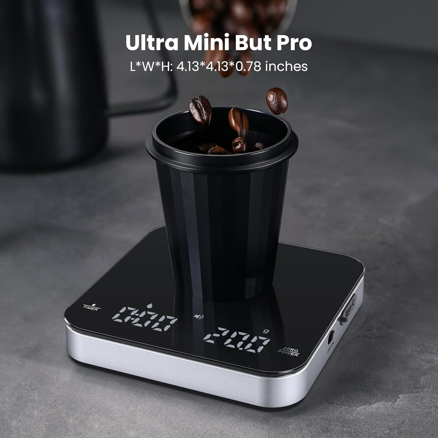 Rechargeable Mini Coffee Scale with Timer, Maestri House Espresso Scale, 2Kg/0.1G Accurate Scale for Espresso and Pour-Over Coffee, Portable Digital Kitchen Scale with Automatic Timing（Black&Sliver） image number 2