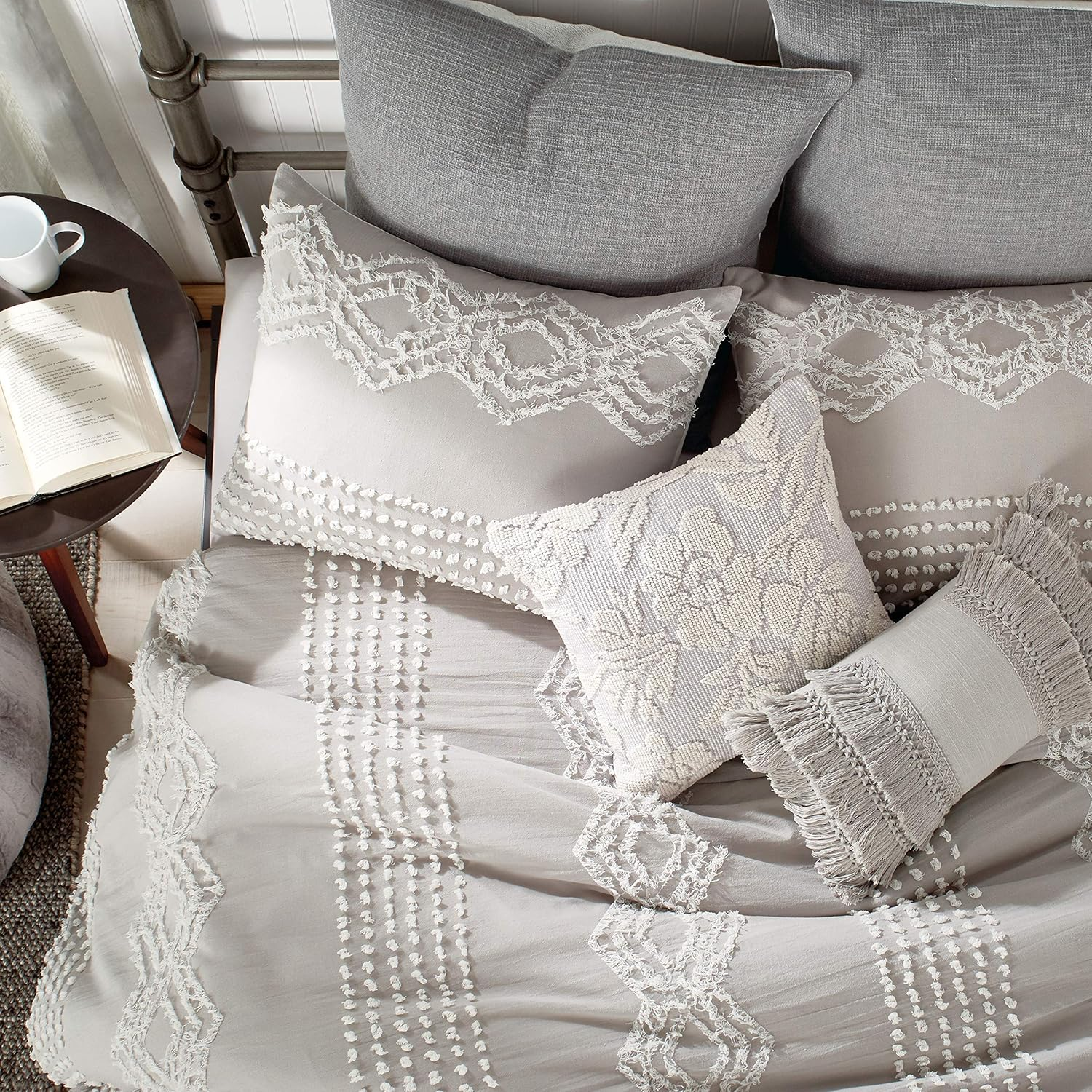 Cut Geo 100% Cotton Pillow Sham, Standard, Grey image number 2