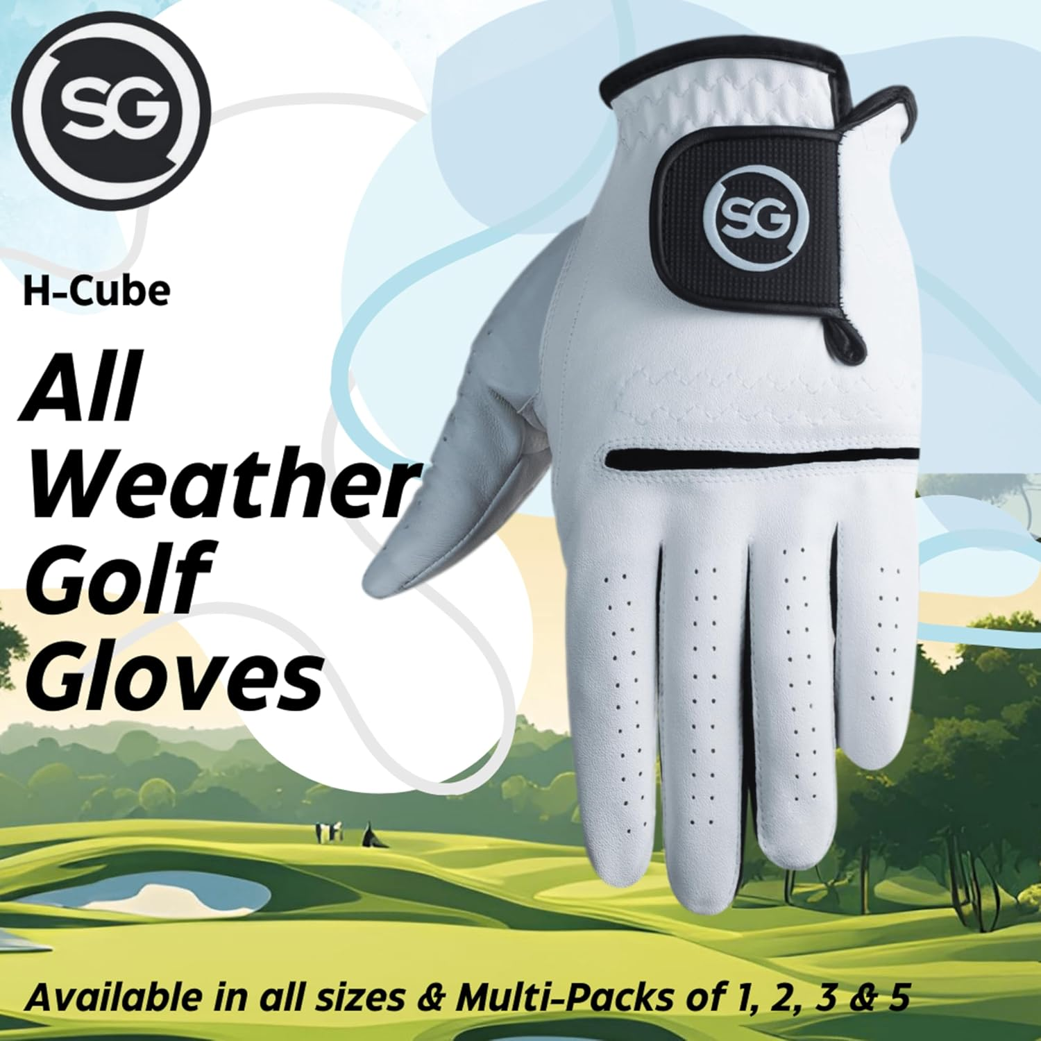H-Cube All Weather & Genuine Leather Golf Gloves Men, Pack of 3, Wearable on Left Hand image number 5