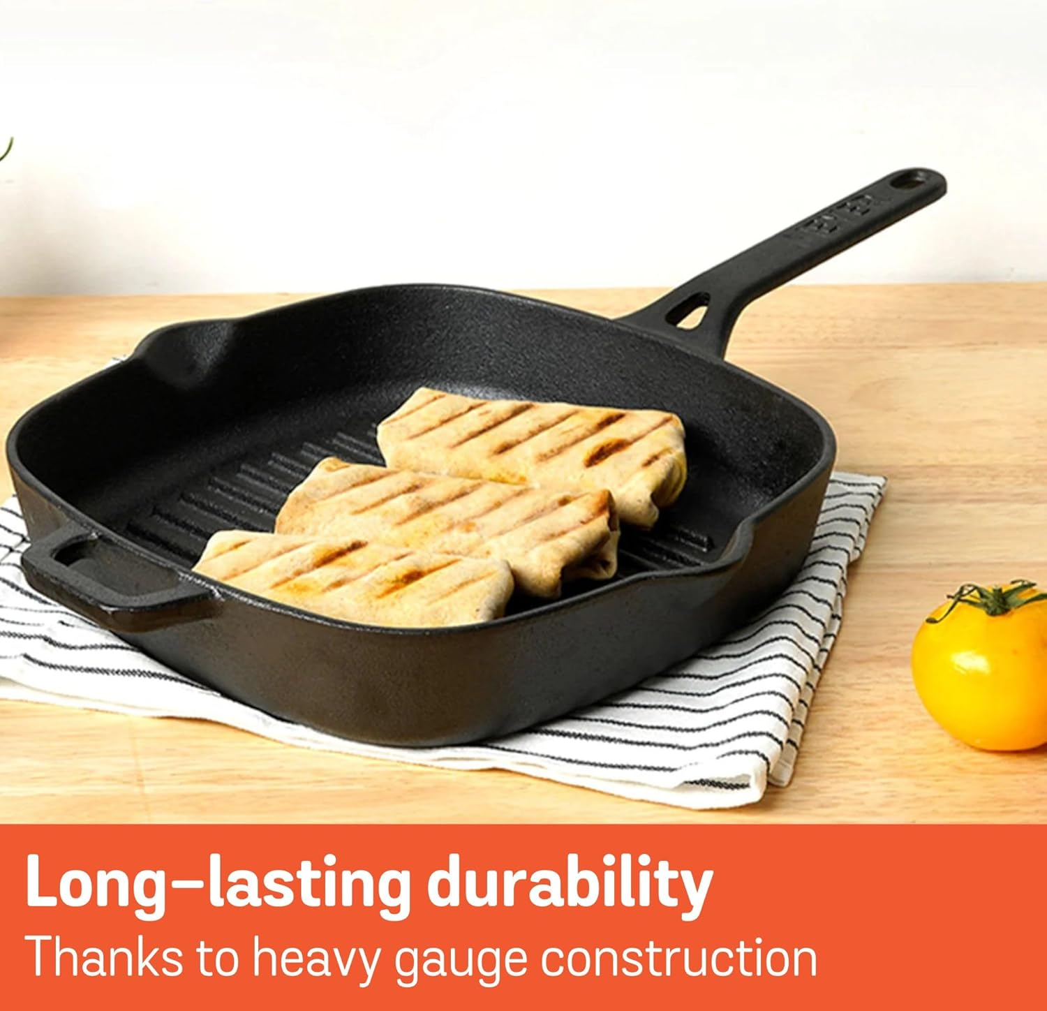 Meyer Pre-Seasoned Cast Iron Cookware 25Cm Grill Pan, Pots and Pans, Induction Compatible, Oven Safe, Black image number 3