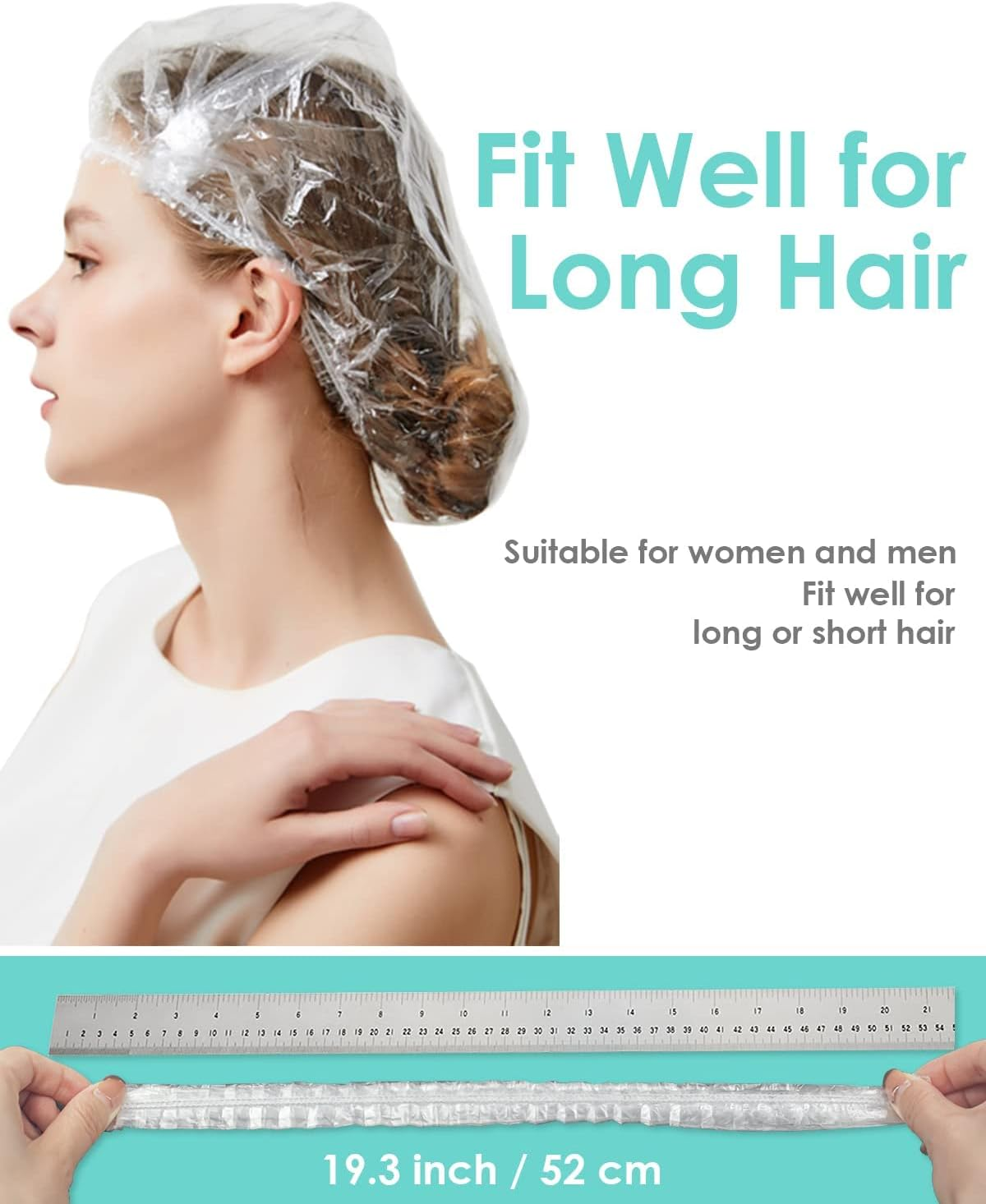 Custelen 100PCS Waterproof Shower Caps - Large, Clear Plastic Hair Caps for Women - Ideal for Hotels, Travel, and Deep Conditioning (20.5") image number 3