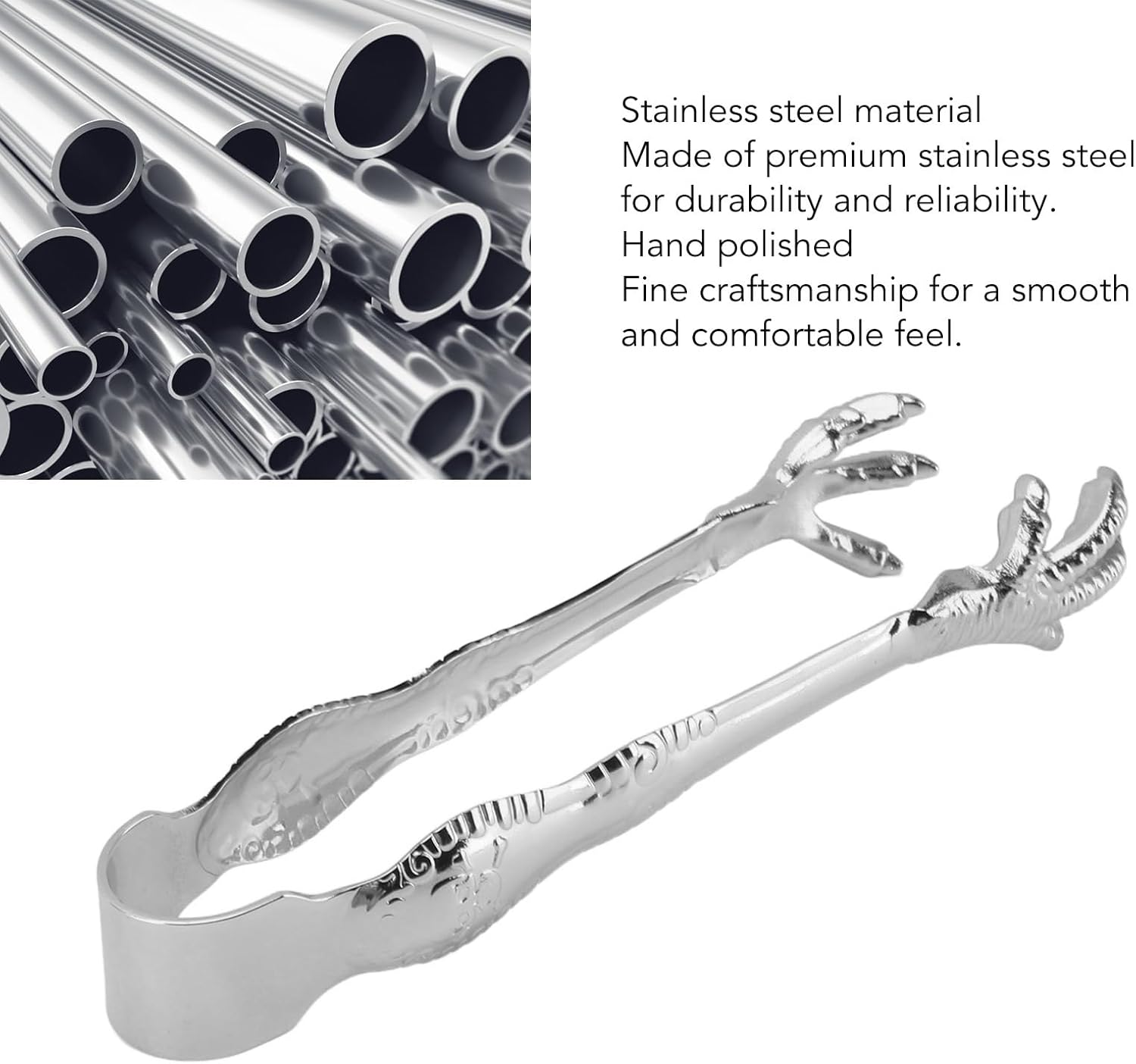 7.9 Inch Special Eagle Claw Shape Ice Tongs, Stainless Steel Chicken Feet Ice Tongs Kitchen Serving Tongs, Bar Hockey Tongs for Home Use Grill BBQ Salad (Silver) image number 6