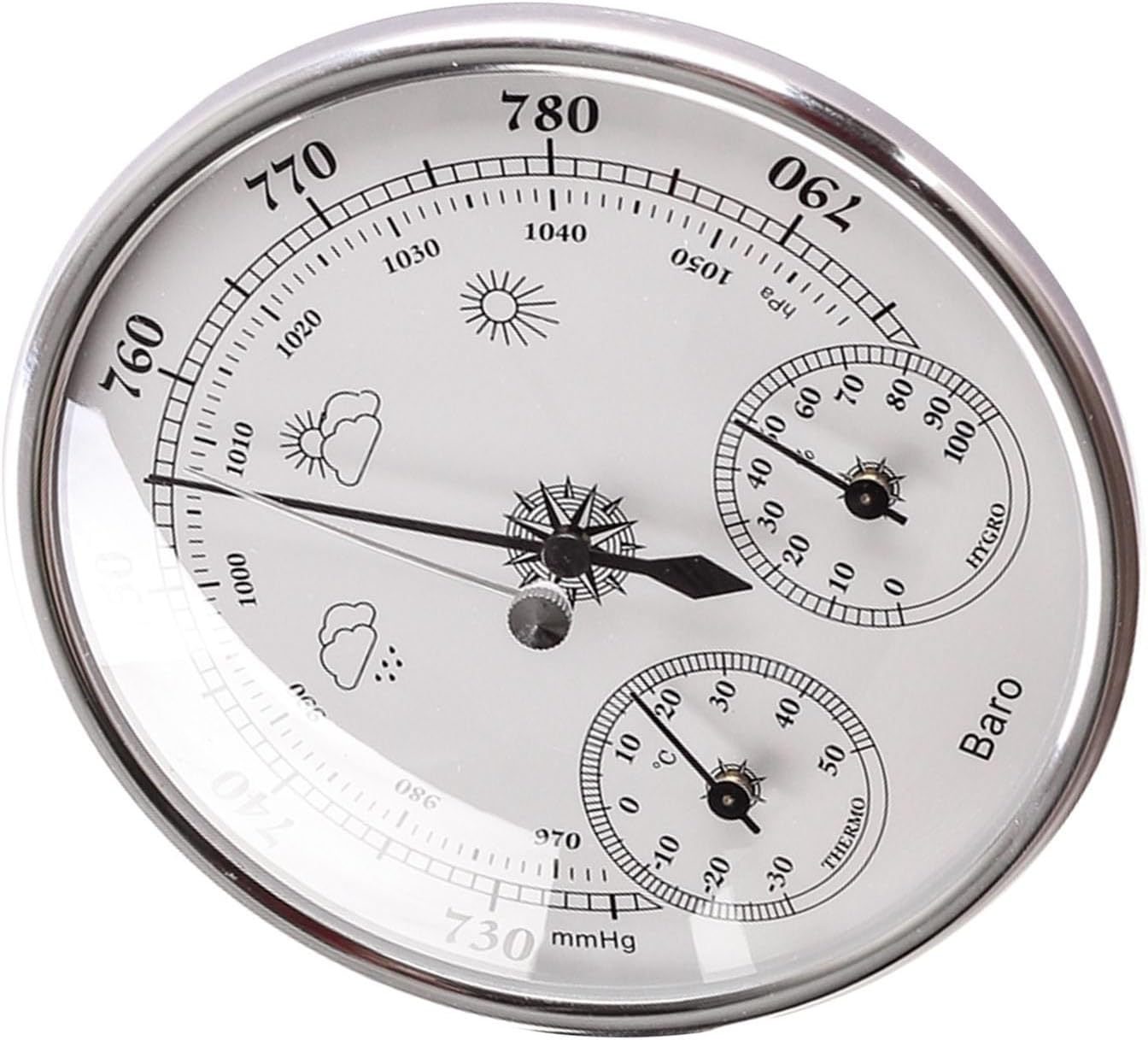 Jiawu 3 in 1 All-Season Wall Hanging Thermometer Barometer Hygrometer, 130Mm/5.12In Accurate Weather Station Analog, Indoor and Outdoor Use, Celsius Edition, Silver White image number 1