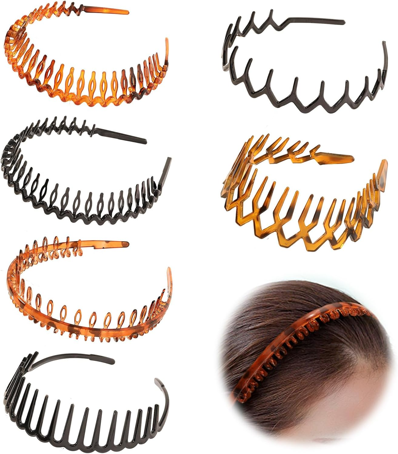6 Pcs Zig Zag Headband,Headband with Teeth,Non Slip Plastic Headbands,Wavy Teeth Zigzag Headbands Fashion Effortless Hairband Hair Accessories for Women Men Teen Girls image number 4