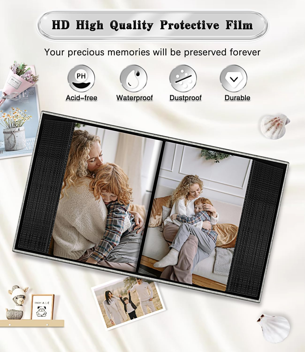 Ejblfe Photo Album 4X6,Linen Cover Slide-In Photo Album Book Can Holds 100 4X6 Photos with 50 Black Sheets for Family,Wedding,Baby and Holiday Pictures (Gray) image number 6