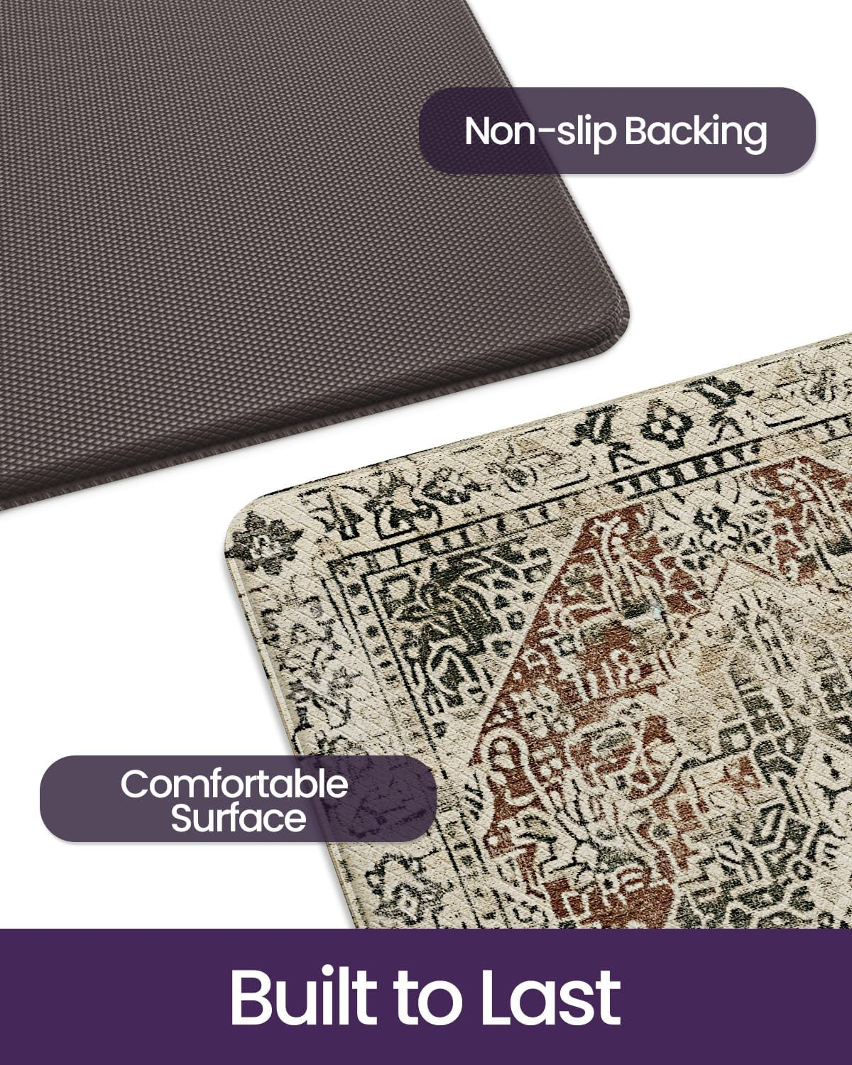 DEXI Kitchen Floor Mats anti Fatigue, Cushioned Waterproof Runner Rug Boho Floral, 23X59 Extra Wide Standing Padded Non Slip for Farmhouse, Cream and Red image number 2