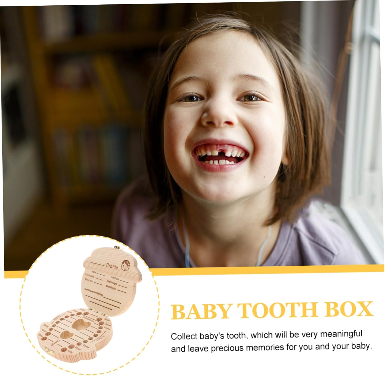 Boy Girl Tooth Organizer Wooden Keepsake Box for Born Cartoon Tooth Storage Case image number 6