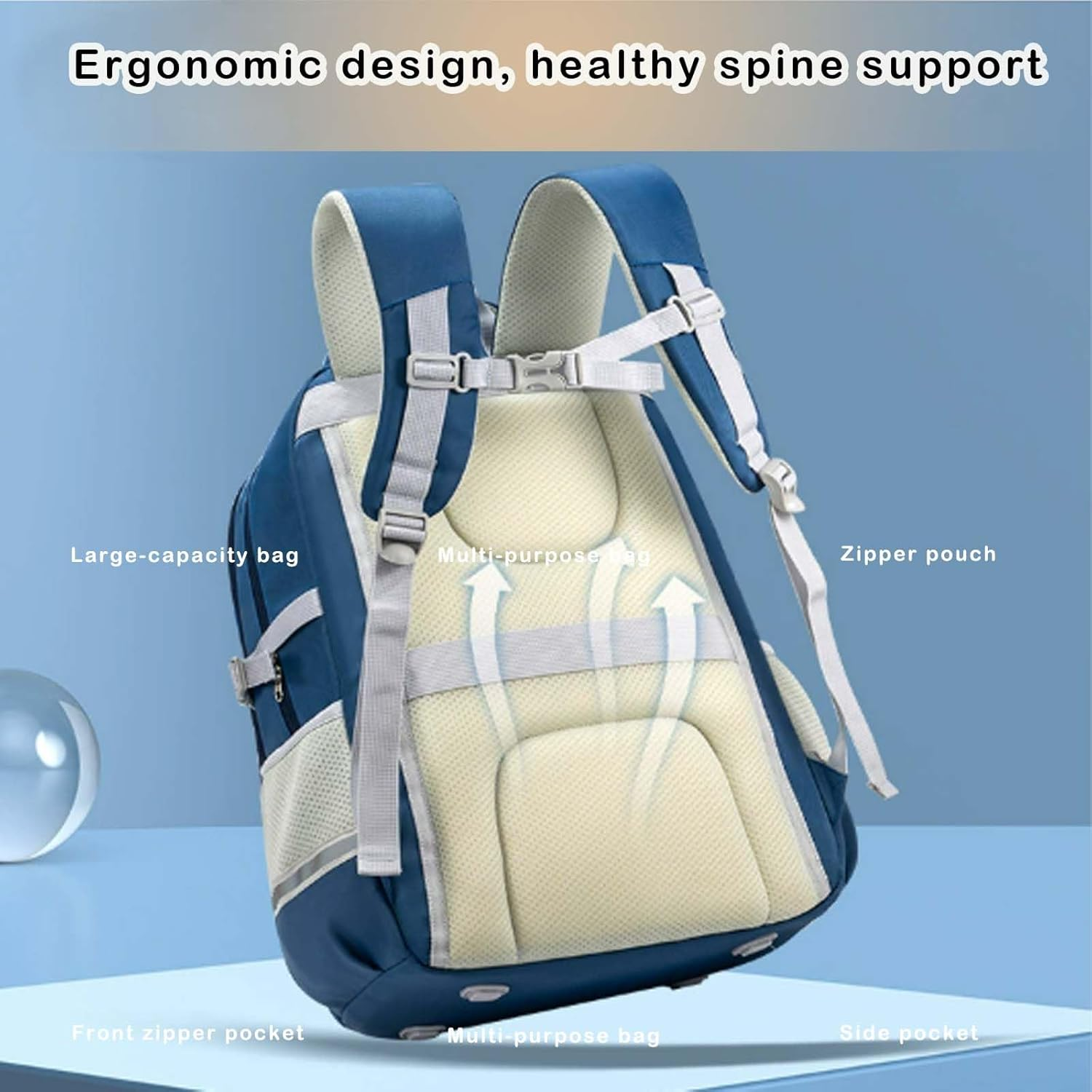 36L Backpack for Boys-Girls, Elementary Middle School Bags for Kids Bookbag, Children Bookbag, Nylon Waterproof Resistant Backpack - Blue image number 4