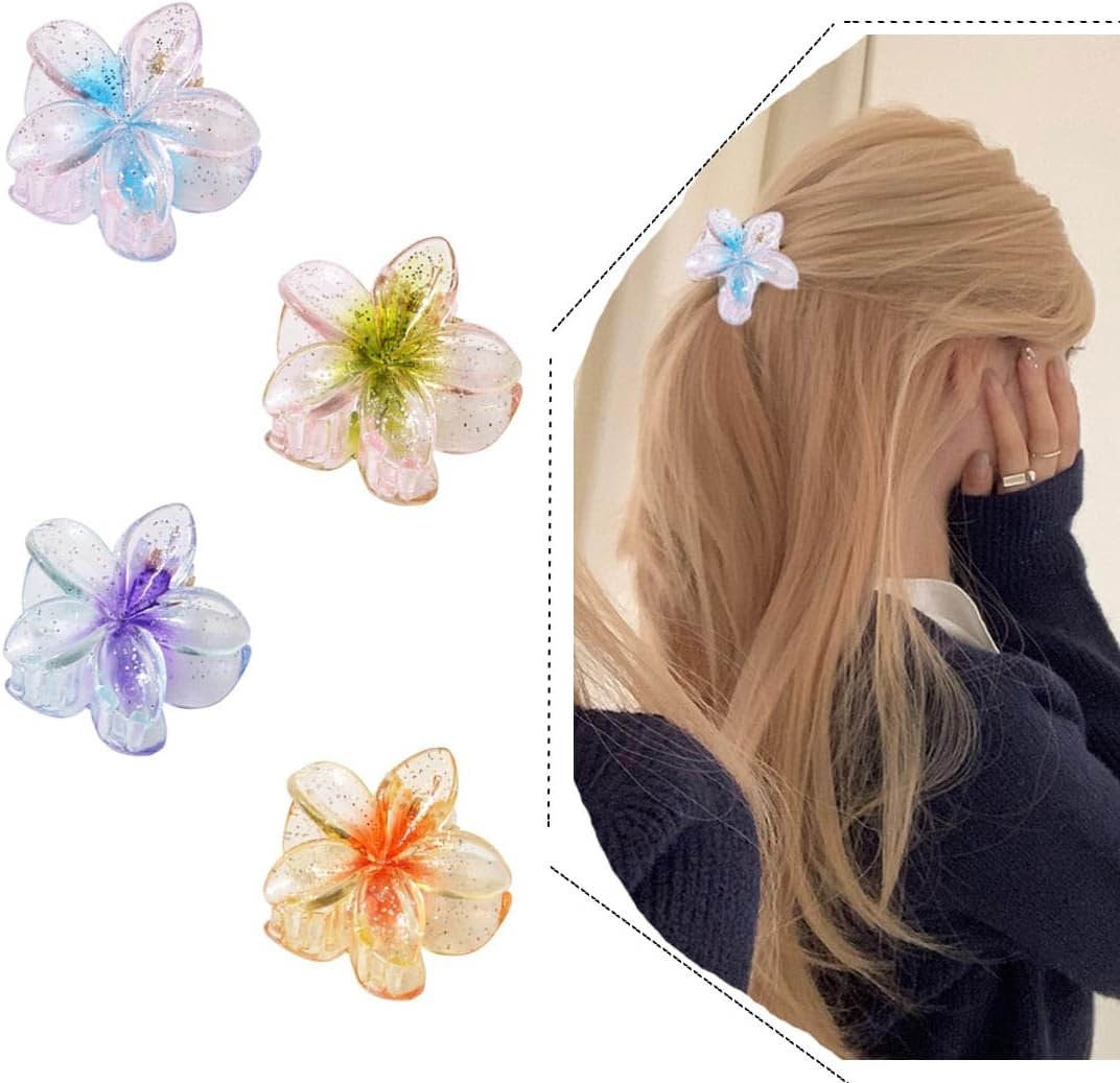 SINLOV 4Pcs Flower Hair Claw Clips Colorful Hawaiian Flower Clip Small Cute Hair Claw Clip for Women Thick Hair image number 1