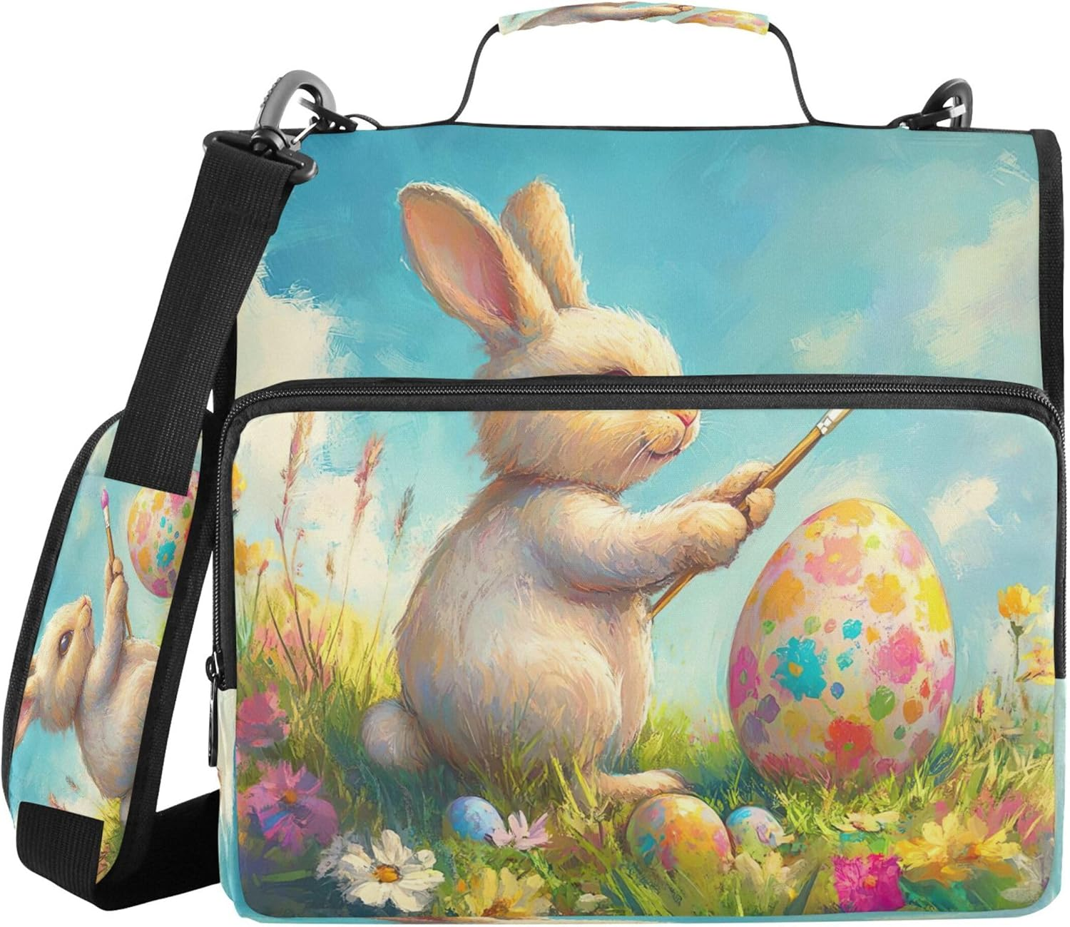 Cute Easter Bunny Zipper Organizer 1.5 Inch 3 Rings Heavy Duty with Strap for School Storage Wallet with Handle image number 2