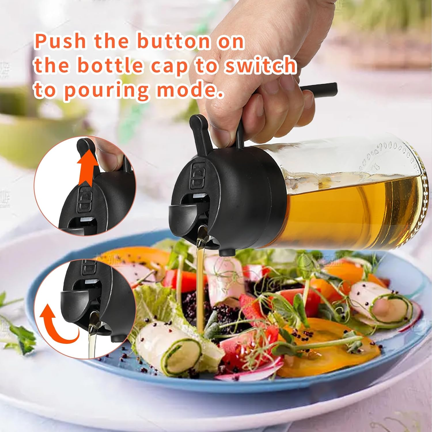 2 Pack Oil Sprayer for Cooking, 2 in 1 Olive Oil Dispenser Bottle for Kitchen, 16Oz/470Ml Oil Dispenser Bottle, Food-Grade Glass Oil Mister for Air Fryer, Oven & Steak Frying, Black & Cream White image number 3