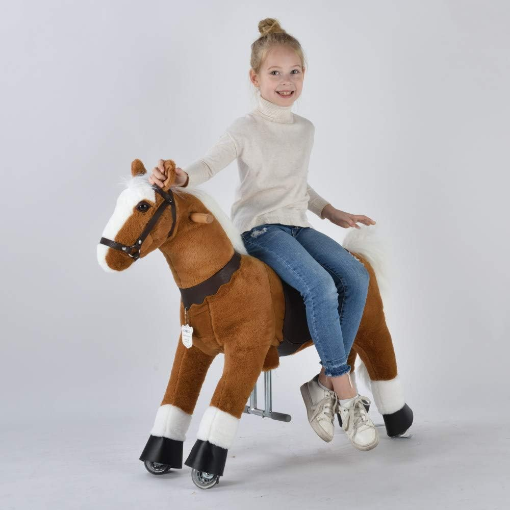 UFREE Horse Action Pony, Ride on Toy, Mechanical Moving Horse, Giddyup for Children 4 to 9 Years Old, Height 93Cm (White Mane & Tail)