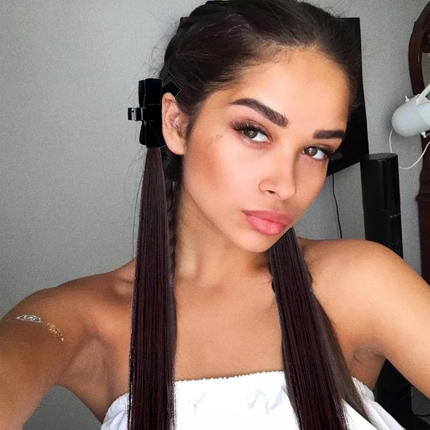 NICENEEDED 16.9 Inch Ponytail Extension with Grappling Clip Brownish Black Straight Hair Extensions Ponytail Hairpieces for Women Everyday Use image number 5