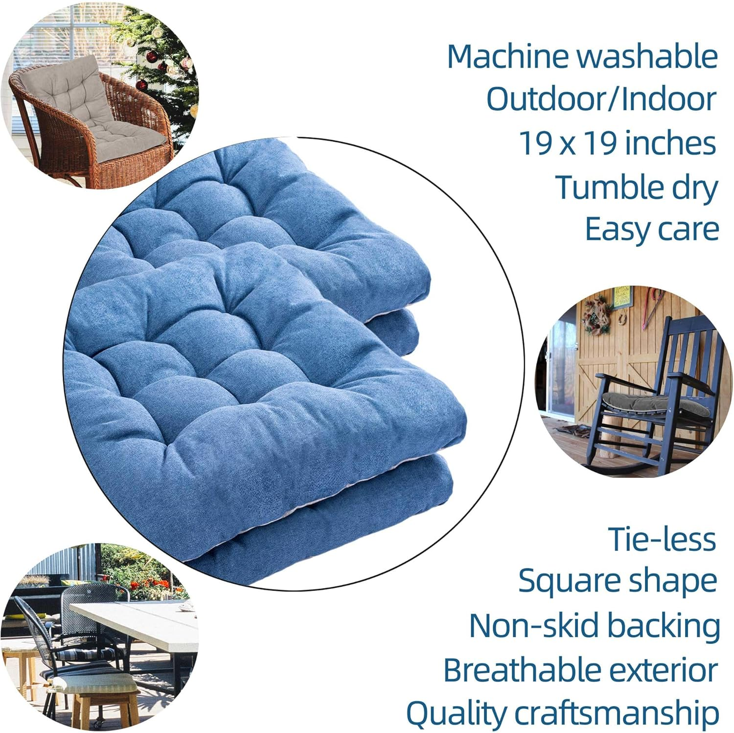 FABRICASTLE Outdoor Chair Cushions Patio Cushion Premium Comfortable Thick Fill Tufted 19" X 19" Floor Wicker Seat Pads, 4 Counts (Navy Blue, 4)