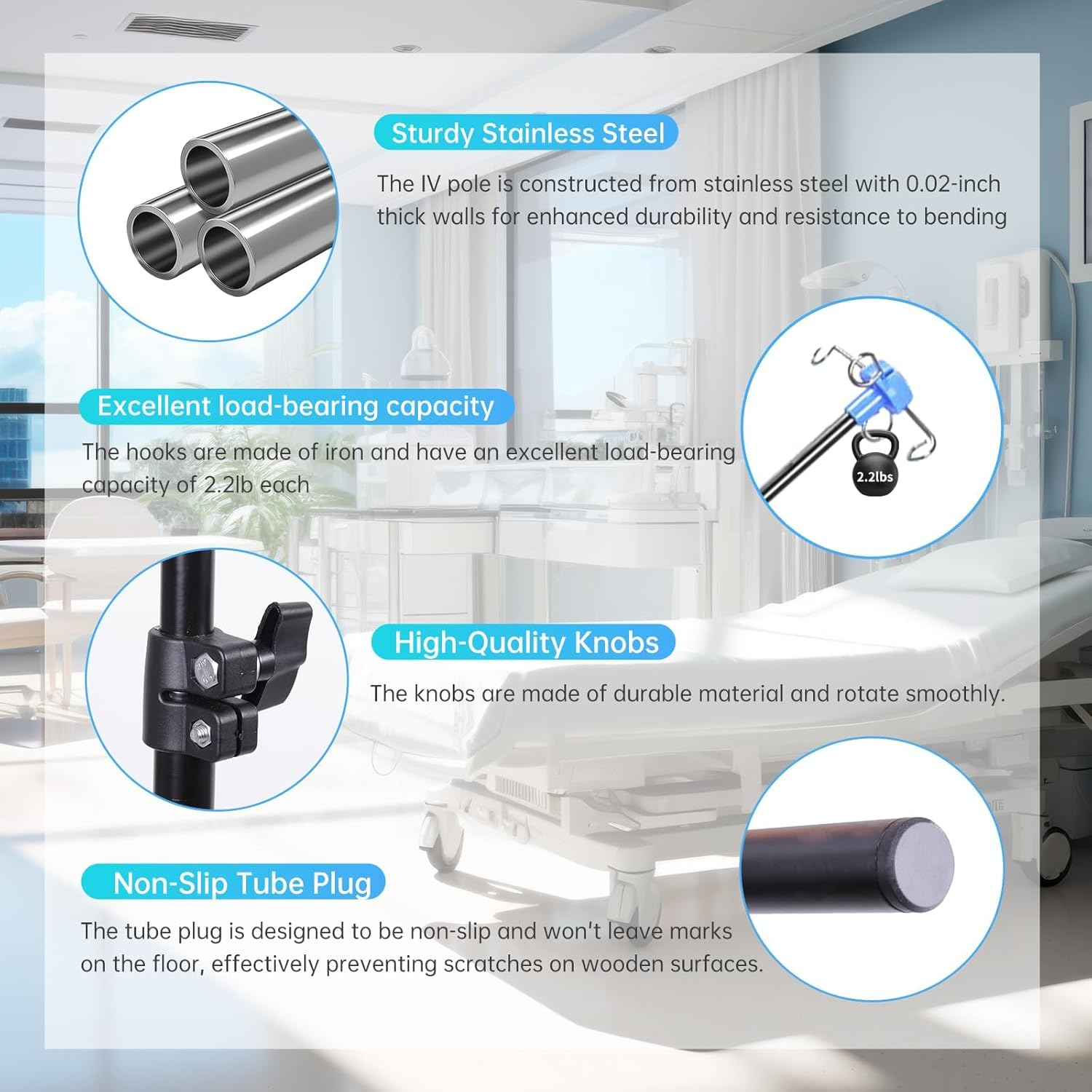 Foldable IV Pole with Portable Bag, Collapsible IV Pole Stand with 3 Nets for Drip Bag, Tripod IV Pole Stand Adjustable, 4 Hooks for Nursing Clinic Home Care Travel, Stable, Black, 1 Pcs image number 2