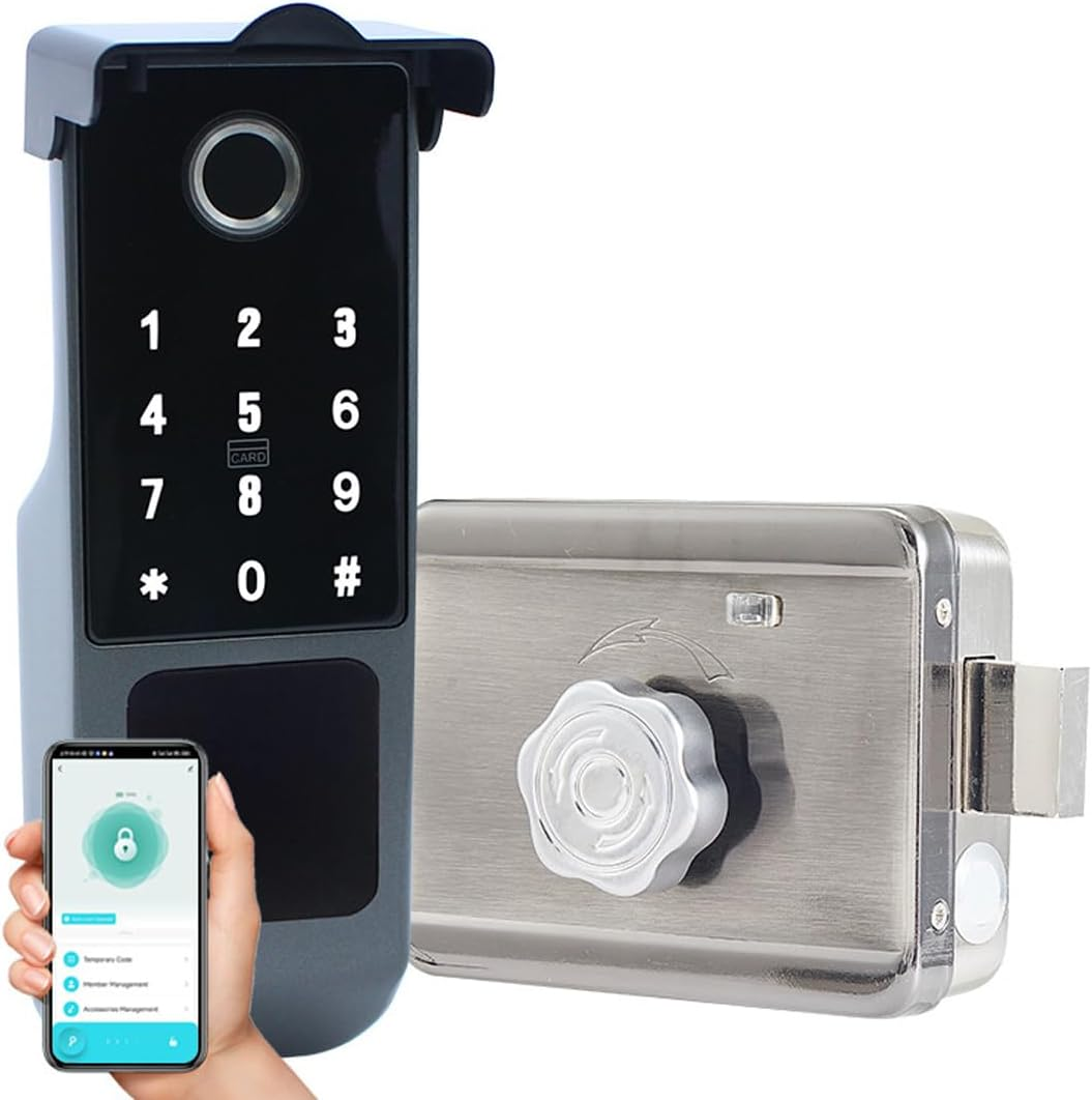 Xenocam Waterproof Outdoor Gate Smart Rim Smart Door Lock Wifi Fingerprint Smart Lock Support Password IC Card Key Wiring Digital Gate Access Control for Tuya image number 6