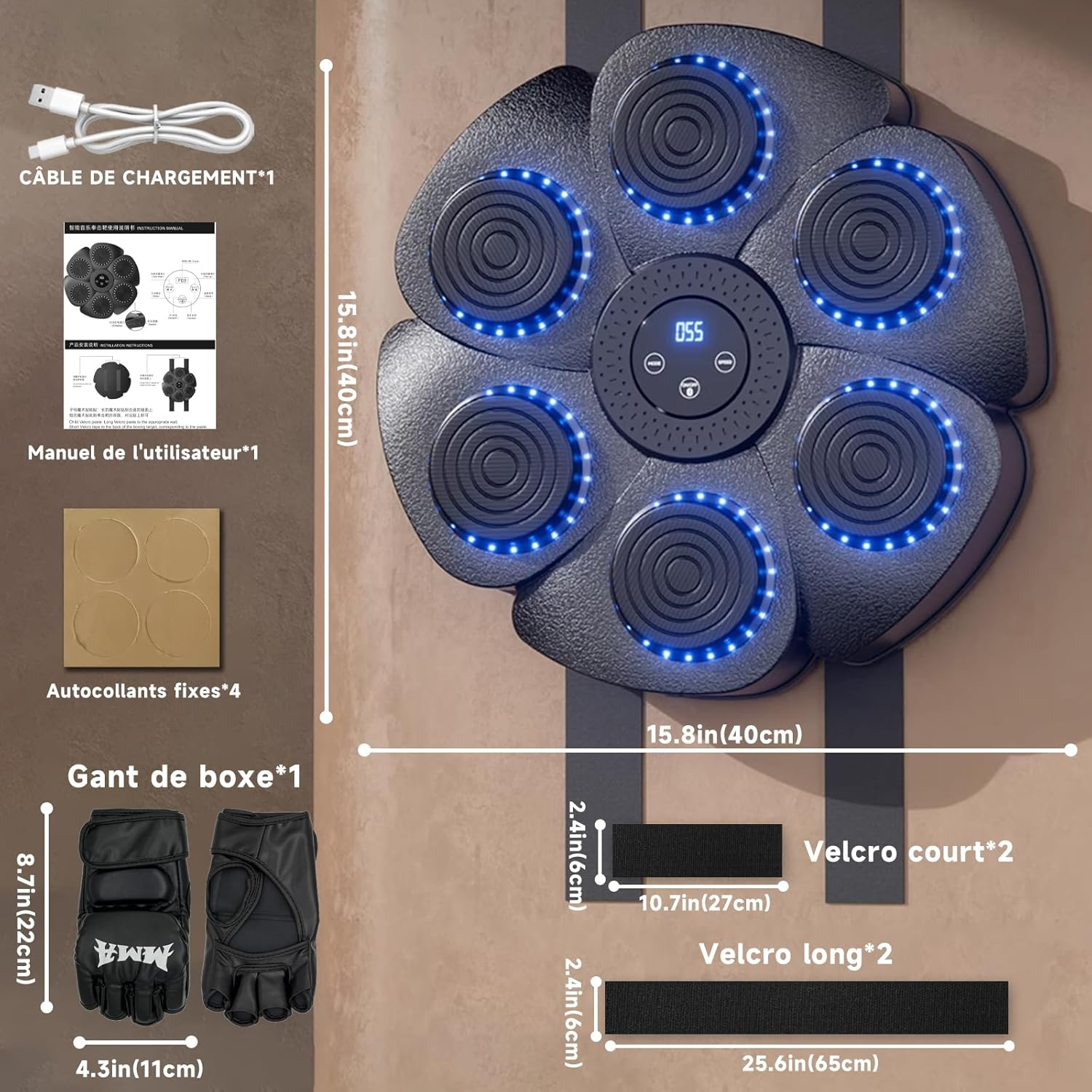 Smart Bluetooth Music Boxing Machine with LED Screen, Wall Mounted, Boxing Gloves Included for Adults and Kids Home or Gym Use image number 1