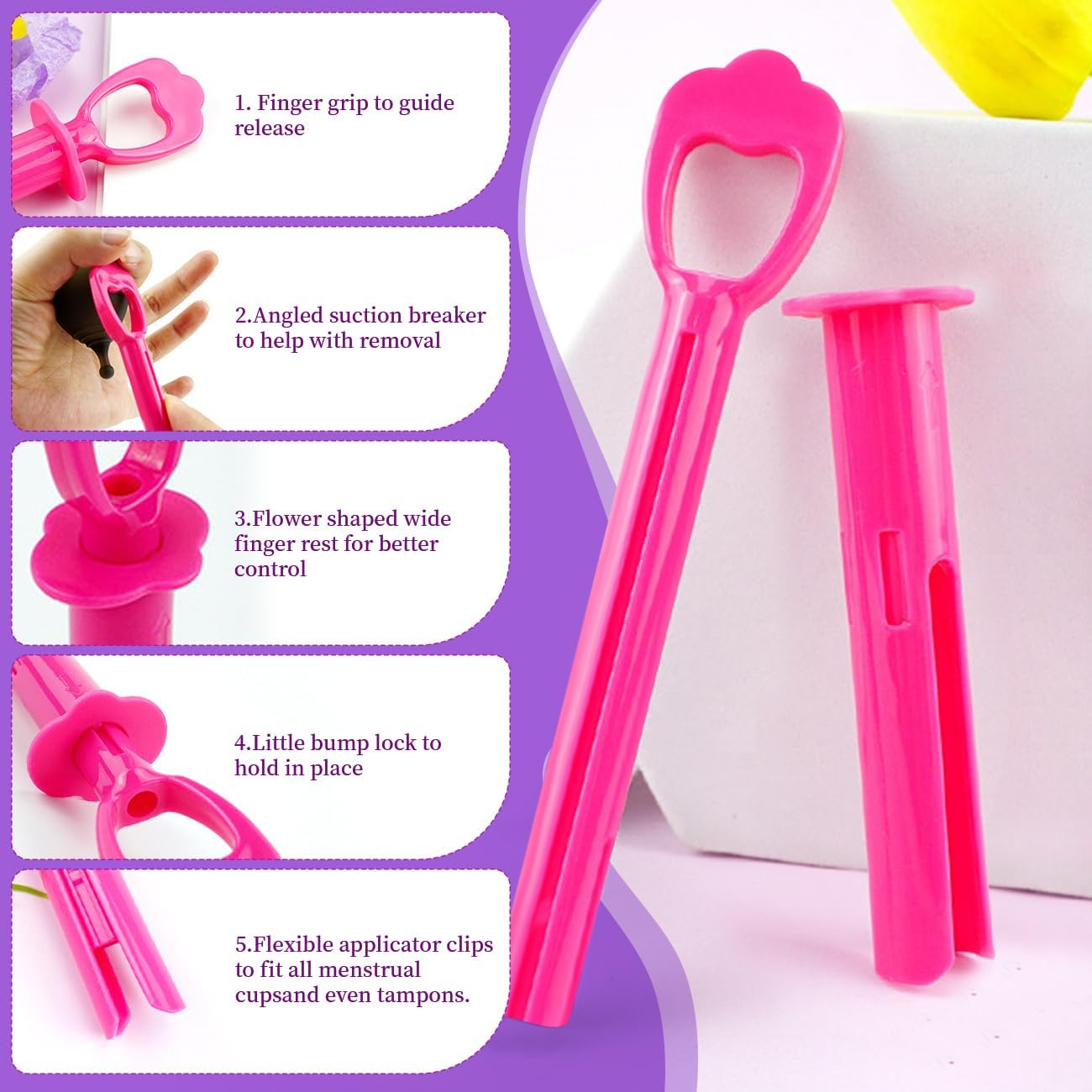 Menstrual Cup Applicator-Reusable Comfortable & Hygienic Tampon Applicator-Easy Insertion Period Disc Applicator Tool with Portable Storage Box for Women-Compatible for Most Period Cups image number 4