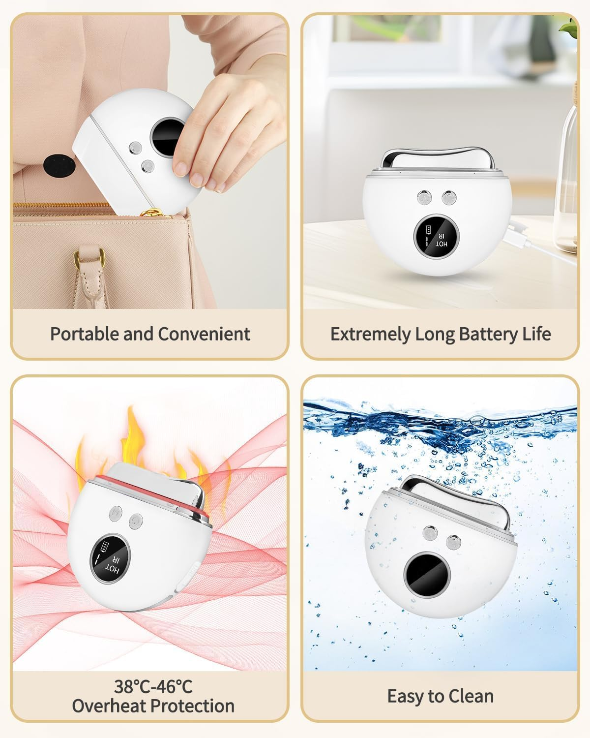 Koeay LED Gua Sha Device with 9 Intensity & 4 Modes Gua Sha Facial Tool with Heat and Vibration Portable Neck Face Massager for Anti-Aging Wrinkle Puffiness Lifting and Tightening Skin (White,4 Light) image number 1