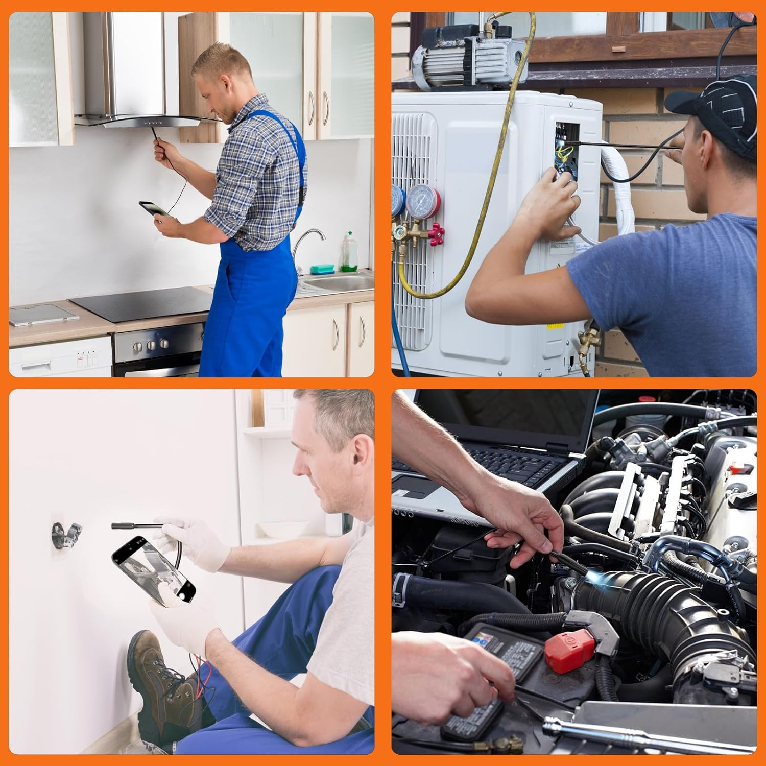 Endoscope Camera with Light, 1920P HD Endoscope with 8 Adjustable LED Lights, 16.4Ft Semi-Rigid Cable, 8Mm Probe IP67 Waterproof Inspection Camera for Android & Ios Devices image number 3