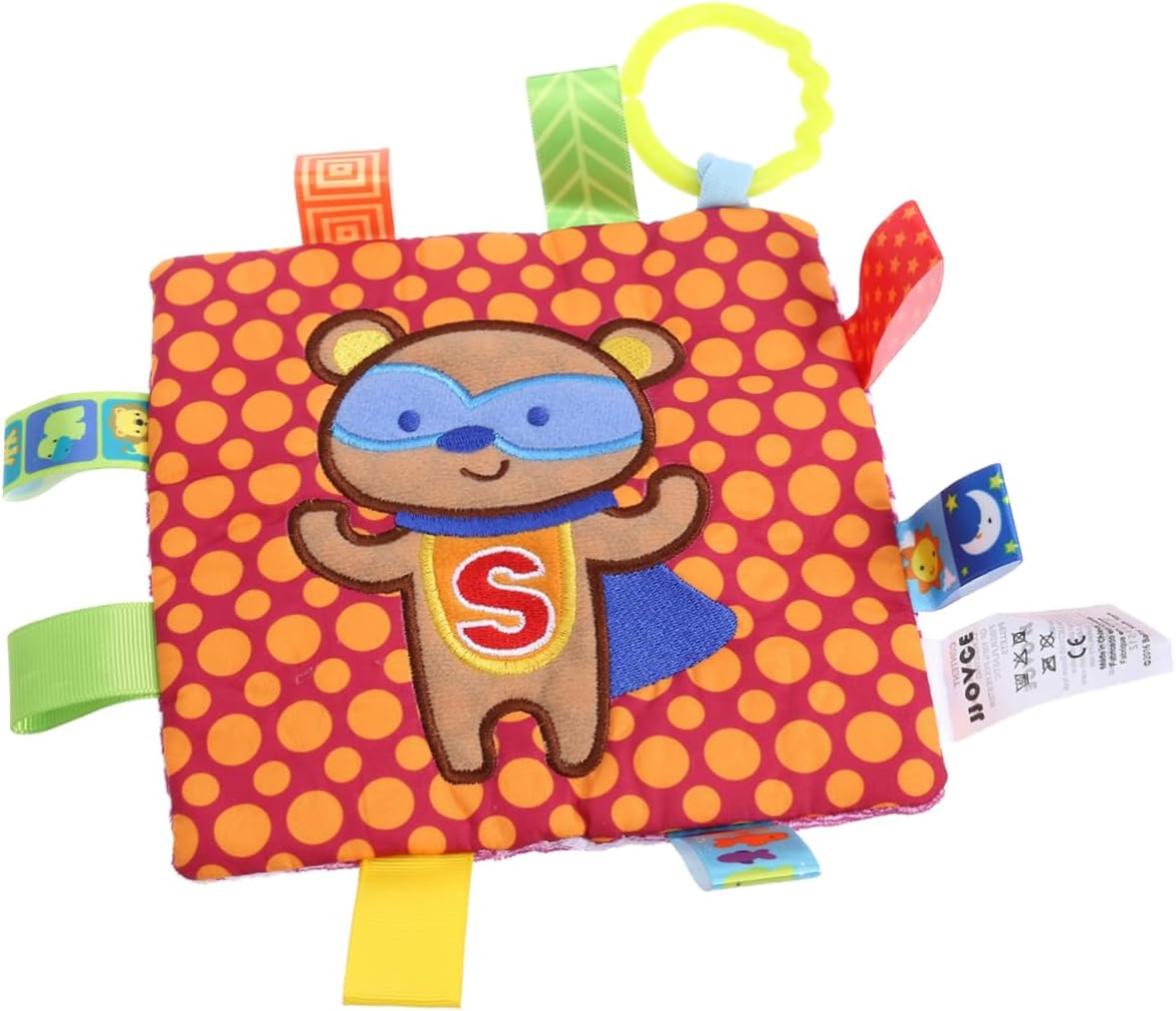 SAFIGLE Teething Toys Soft Crinkle Bear Sensory Blanket Infant Soothing Towel with Stroller Car Seat Attachment for Newborns 0-6 Months