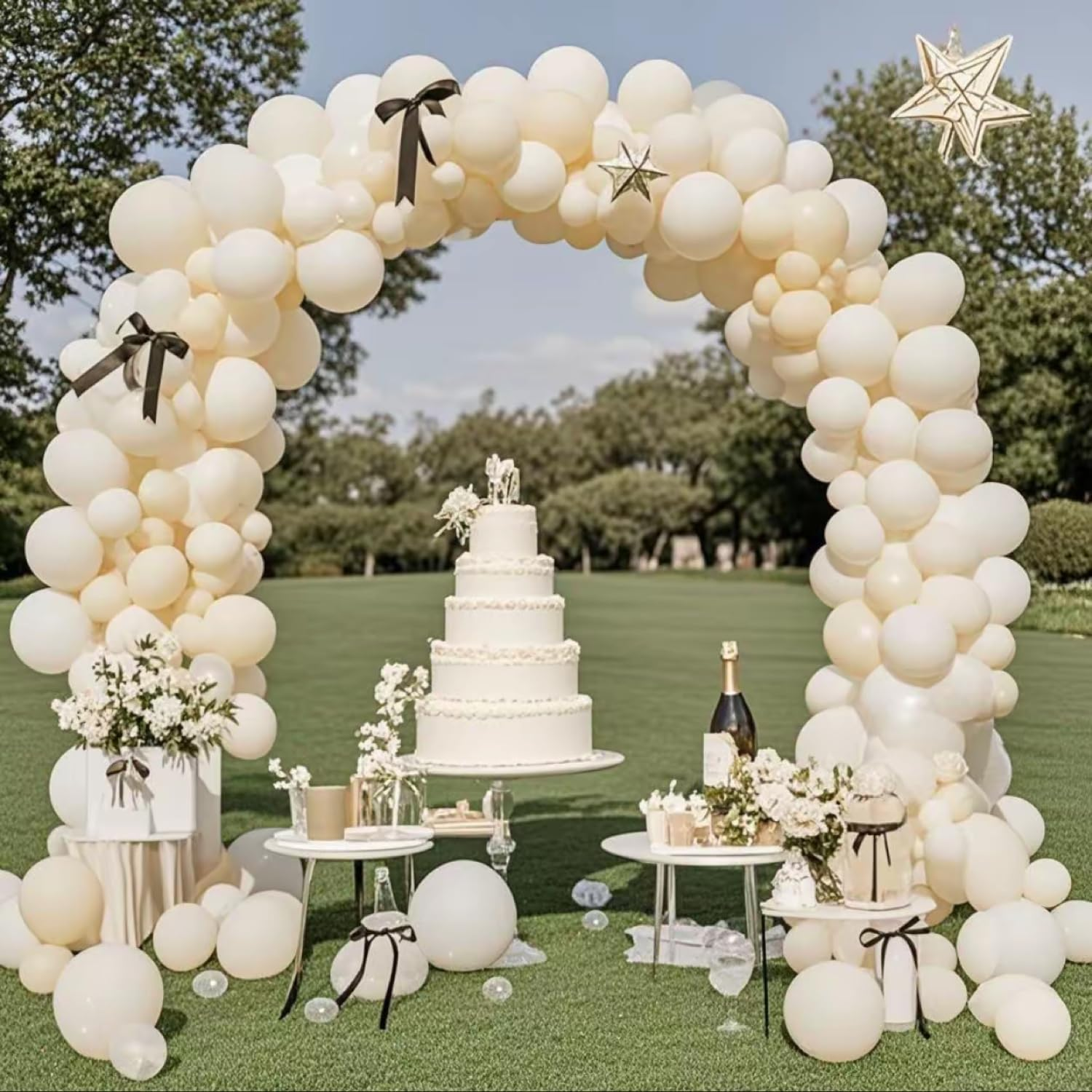 141 Sexy Birthday Decorations, Beige Balloon Arch Set, Pearly White Balloons and Black Bow Wedding Baby Shower Gender Reveal Black Bow Birthday Decorations (Beige)