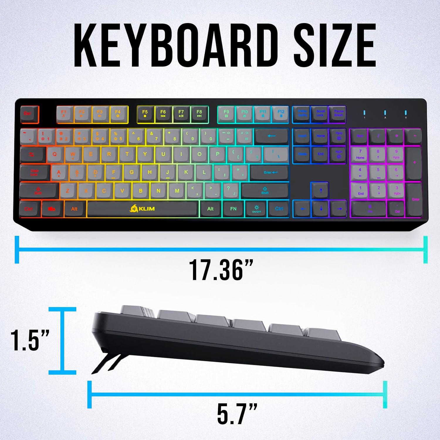 KLIM Chroma Wireless Gaming Keyboard RGB - Backlit Wireless Keyboard - Long-Lasting Rechargeable Battery - Quiet Water Resistant Ergonomic Keyboard - Teclado Gamer - PC PS5 PS4 Mac - Gray/Black