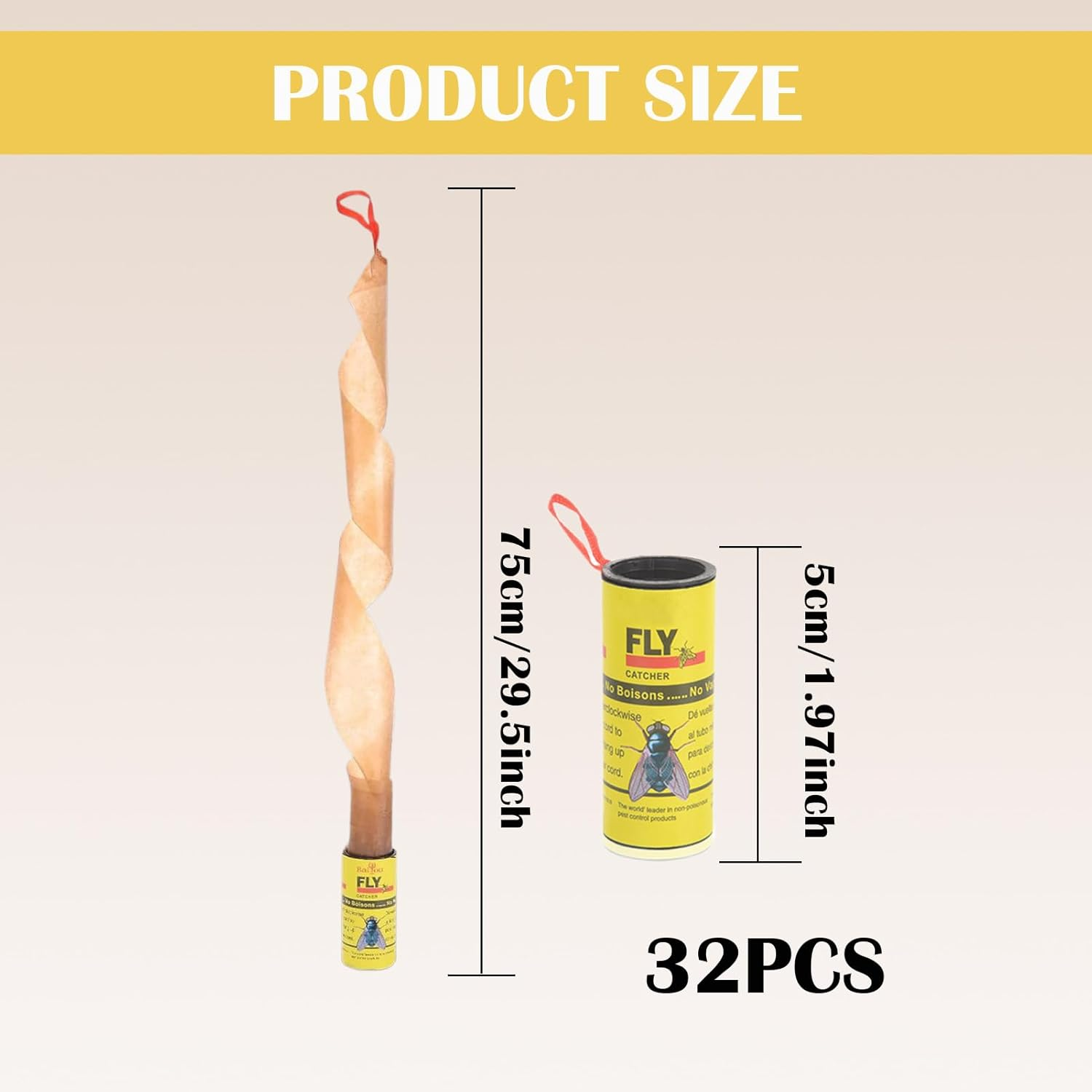 32 Pieces Fly Paper Rolls, Fly Trap Indoor, Pesticide Free Sticky Tape for Indoor and Outdoor Use, Fly Ribbons Traps Housefly Bait Catcher for Fruit Flies, Gnat, Insect, Pest, Mosquito image number 4