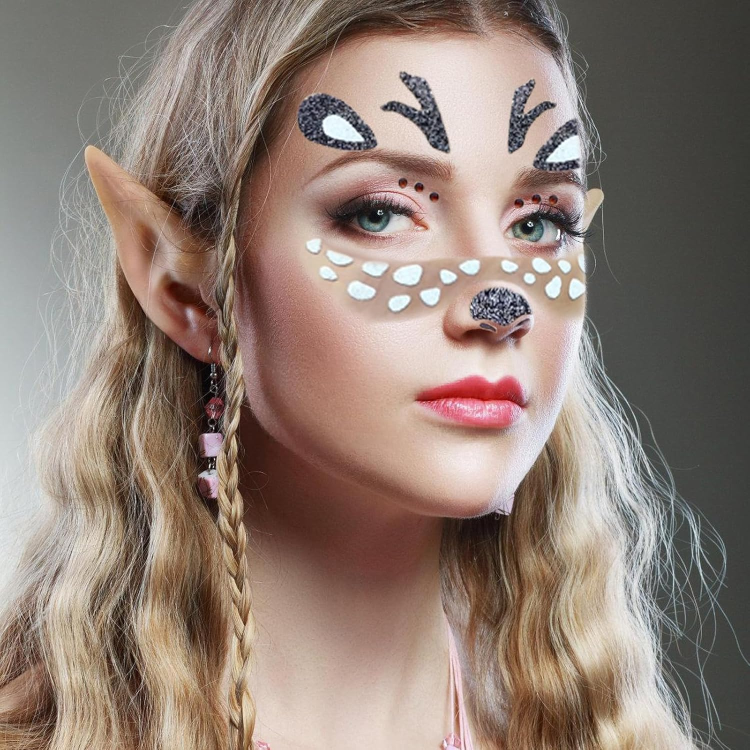 YUNHENTONG Deer Antler Headband + Deer Face Tattoo, Headband with Reindeer Antlers Headband for Carnival Halloween image number 1