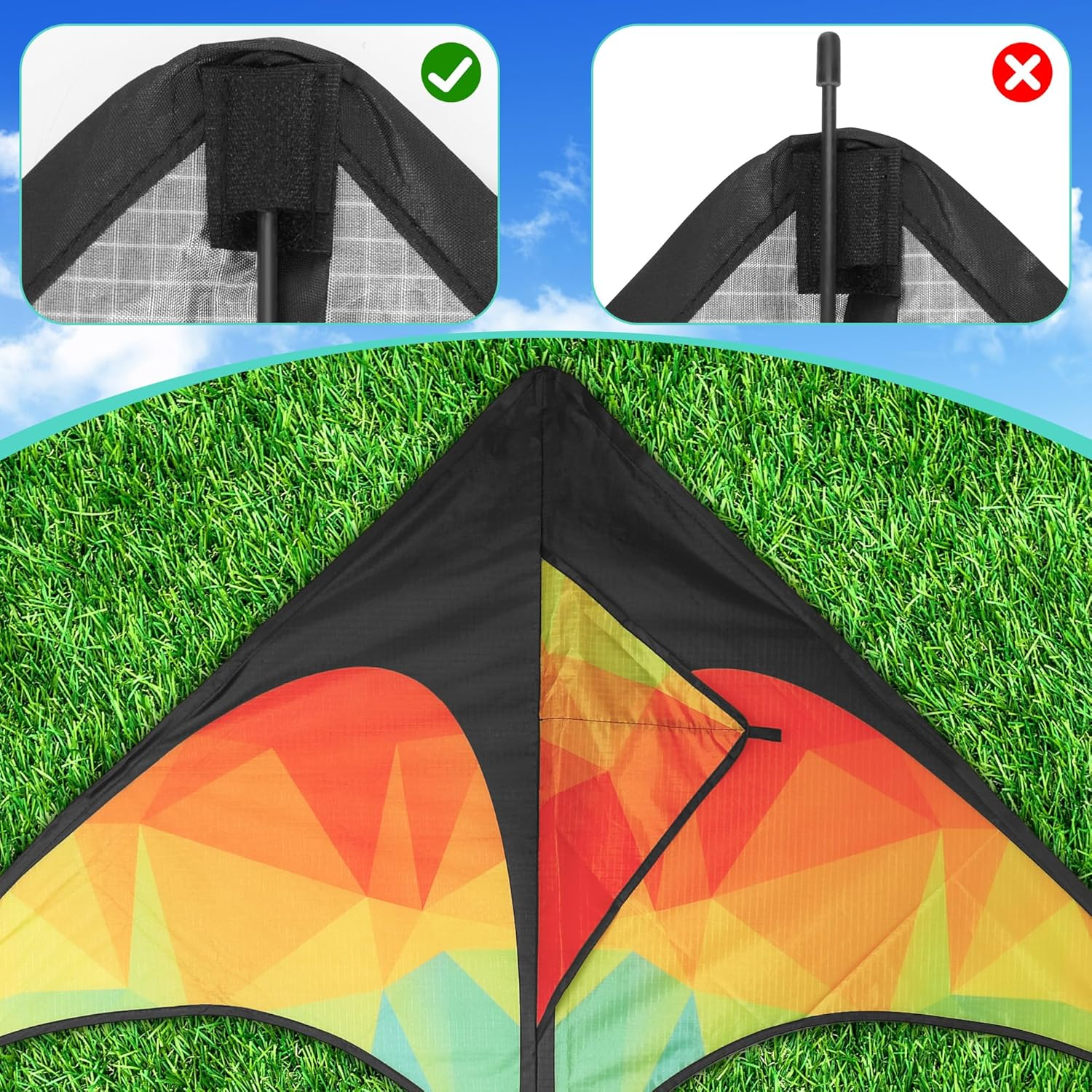 Zocipro Large Colourful Delta Kite Children, 125 X 65 Cm Single Line Flight Kite with 50 M Cord, Lightweight Children'S Kite for Jumping Kite, Kite for Beginners and Outdoor Beach Games