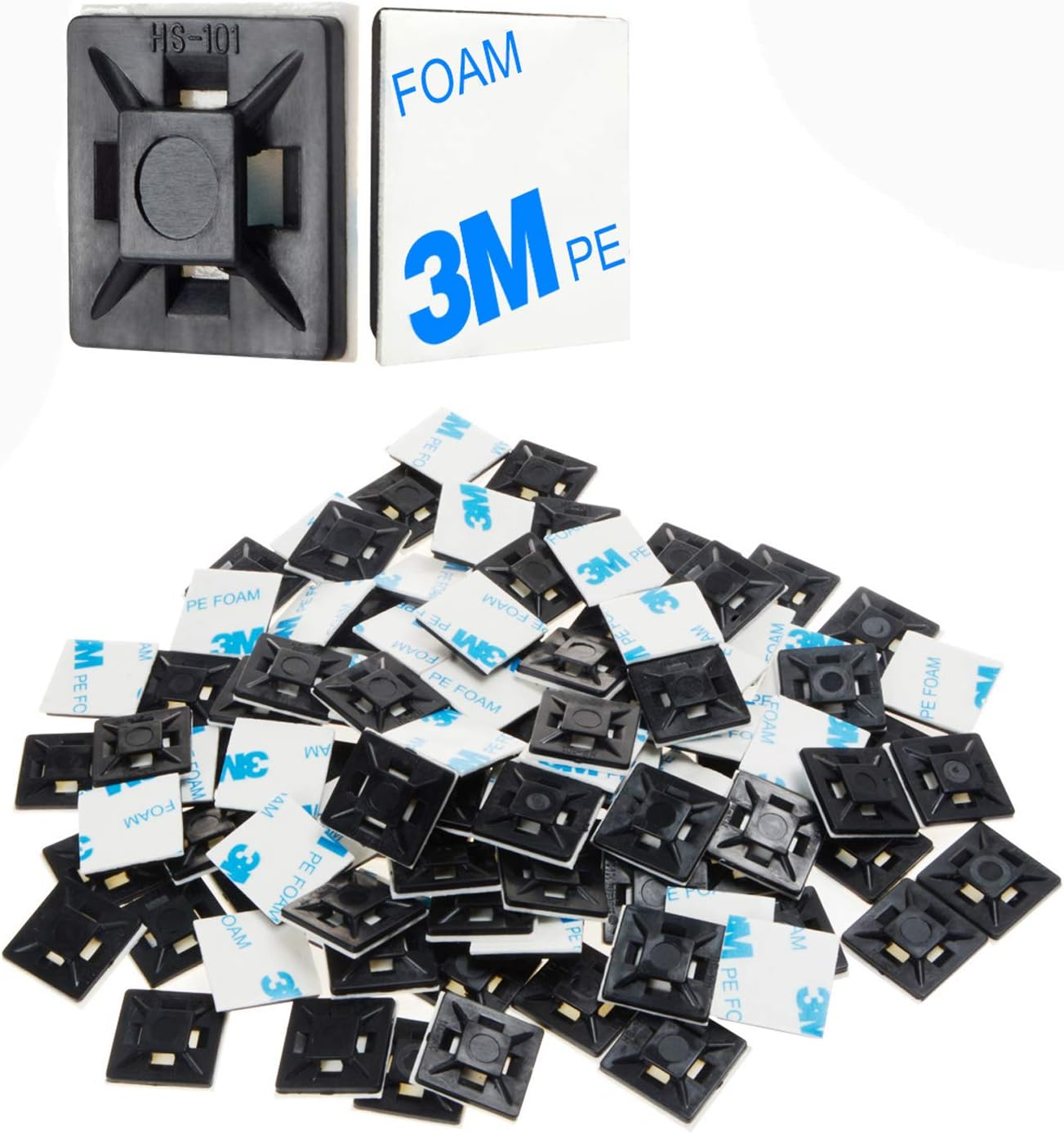 XHF 100 PCS 3/4" White Self Adhesive Cable Zip Tie Mounts Wire Cable Clips Holders Management Anchors Organizer Holders Squares(Hs-101S) image number 5