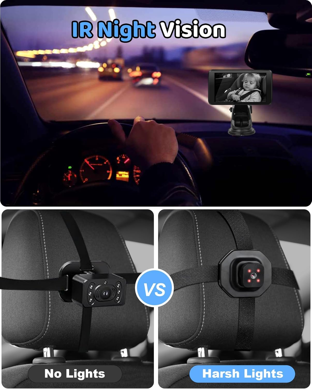 Baby Car Camera, Dual Channel Car Camera Baby with 2 IR Night Vision Camera, 5" AHD 1080P Safety Baby Car Monitor Easy to Install Car Mirror Camera for Rear Facing Seat Backseat image number 4