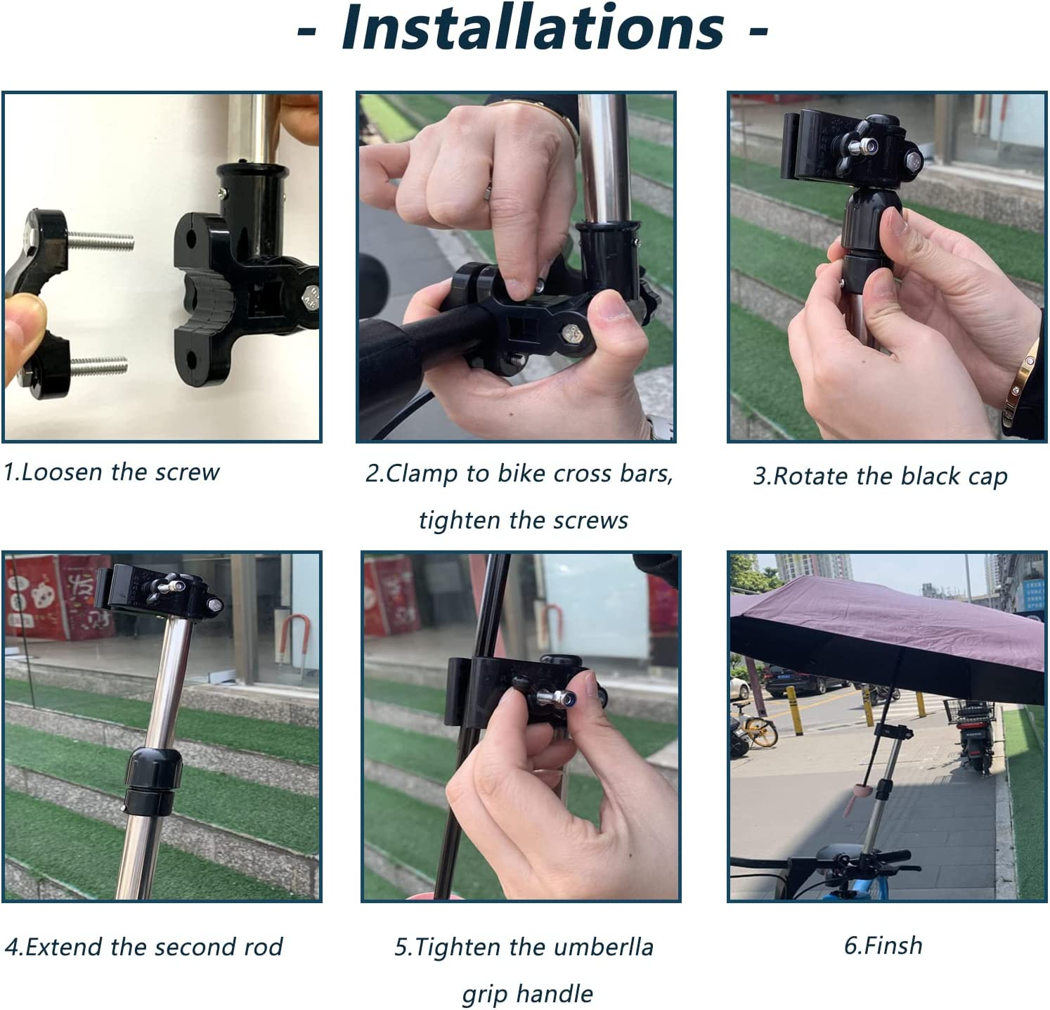 Sunshade Umbrella with Holder for Baby Stroller, Golf Cart, Bicycle - Eccentric Shaft Design, Fits for 0.78"-1.2" Handlebar (Black-A)